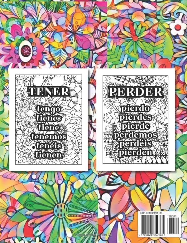 Spanish Irregular Verbs Coloring Book: Flower Pattern Colouring Pages, Learning Languages, for Adults and Teens (Color and Learn Languages) - Image 2