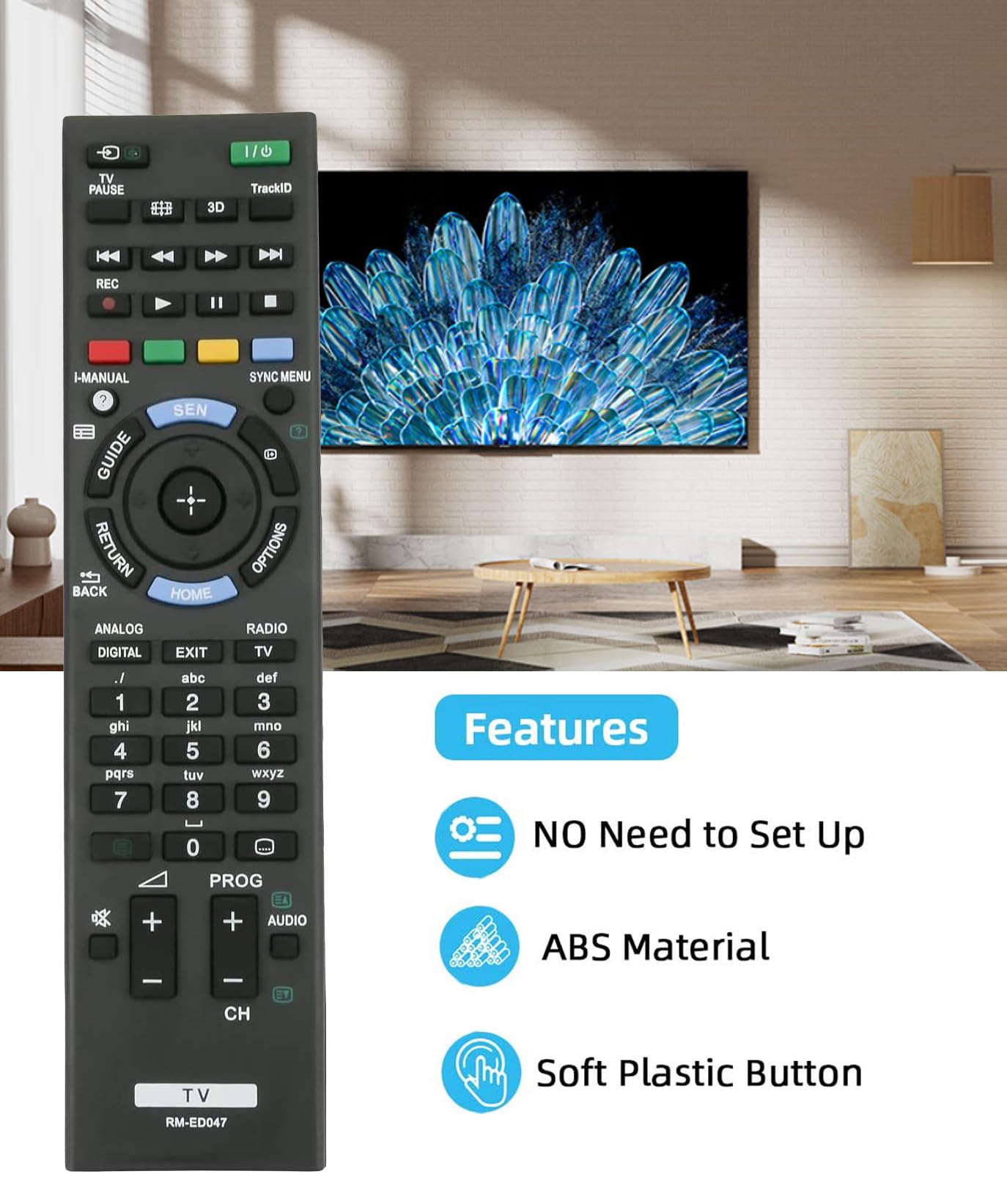 Universal Replacement Remote Control RM-ED047 for Sony Bravia TV RM-YD103 KDL-32BX320 KDL-32R300B KDL-32BX421 KDL-32BX420 KDL-22BX320 KDL-40BX420 KDL-40BX421 - Image 3