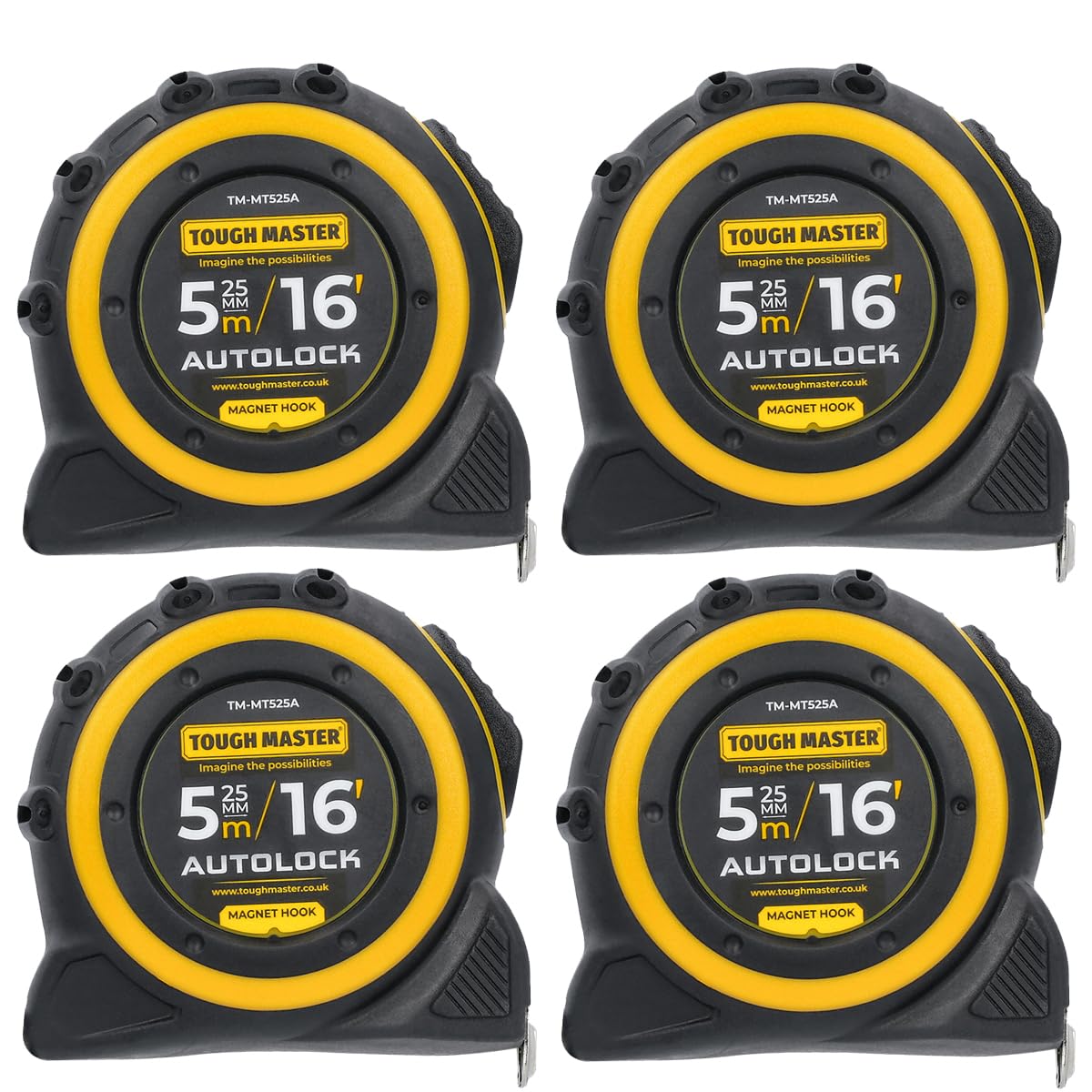 TOUGH MASTER Autolock Measuring Tape 5M, Sturdy Metric Tape Measure with Class II Accuracy, Nylon-Coated Steel Blade, Magnetic Ended Hook, Rubber Grip for Home DIY & Industrial Use (4)
