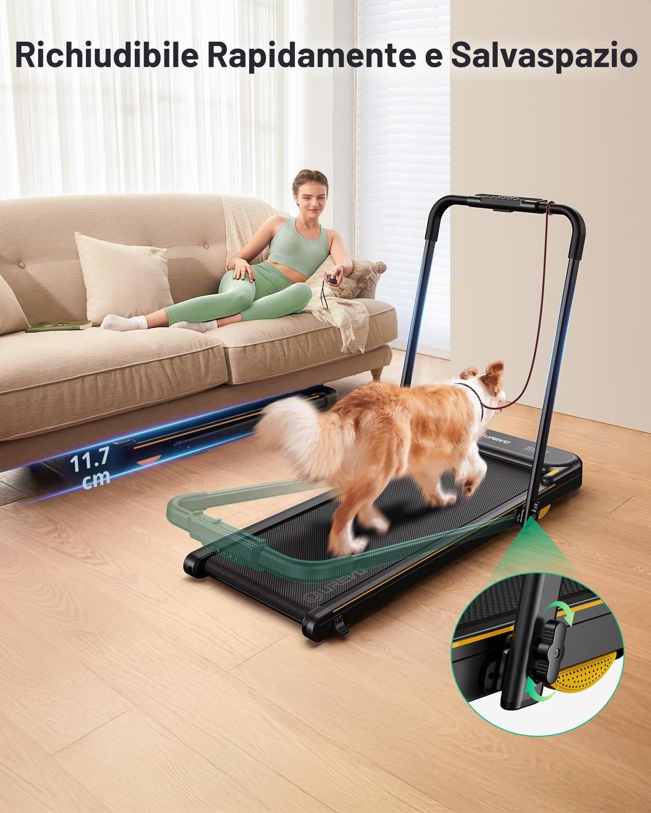 UREVO Smart Tapis Roulant con App, 3-in-1 Tapirulan Pieghevole con Maniglie di Sicurezza, Display LED Doppio, 1-10 km/h Walking Pad Sottoscrivania per Casa e Ufficio, con Telecomando