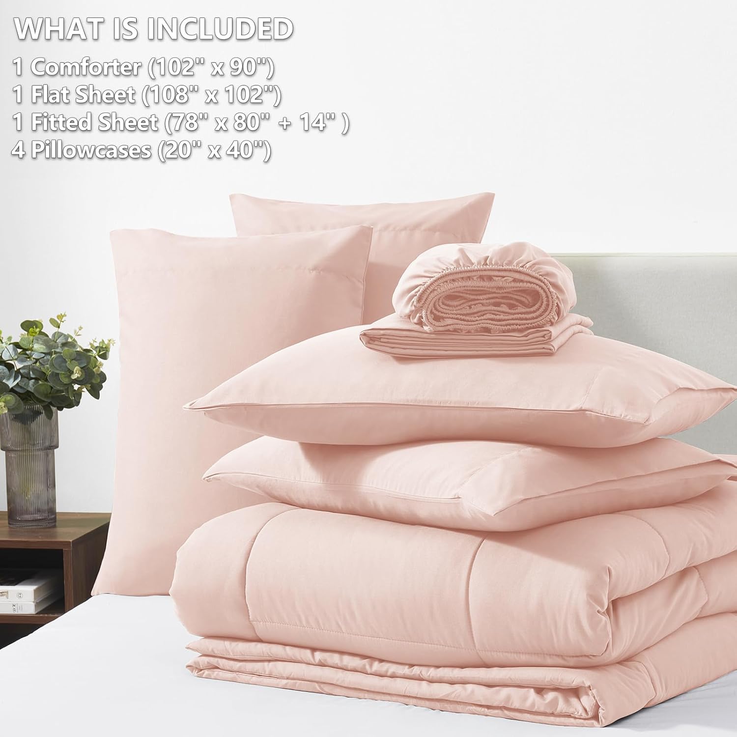 CozyLux King Size Comforter Set Blush Pink, 7 Pieces Bed in a Bag, Pink Comforter King Size, All Season Bedding Sets with Stitch Quilted Comforter, Flat Sheet, Fitted Sheet, Pillowcases - Image 6