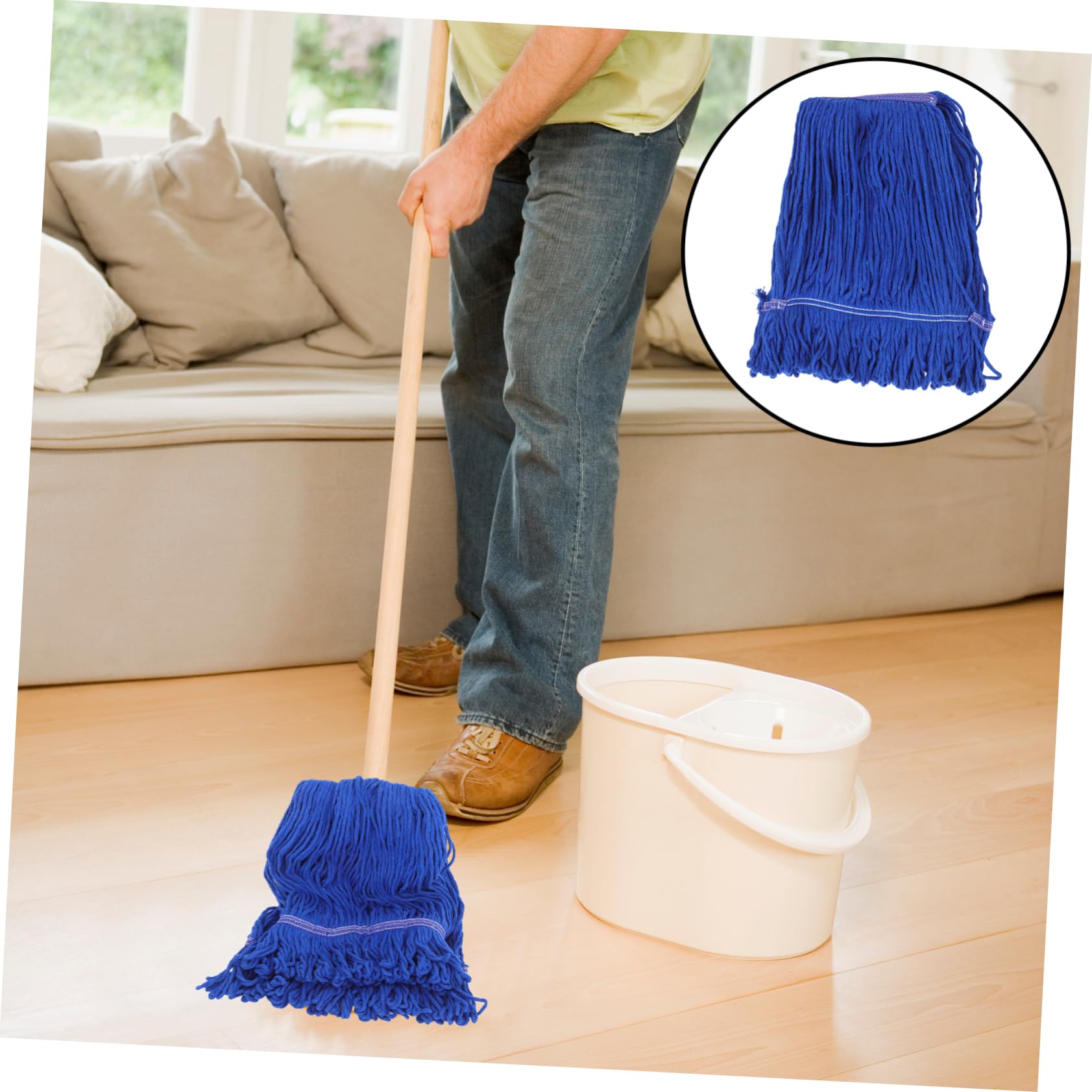 Cabezal de Trapeador Industrial 3 Piezas de Algodón Azul | Recambio de Fregona de Hilo, Limpieza en Húmedo, Lavable y Resistente, para Uso Doméstico E Industrial