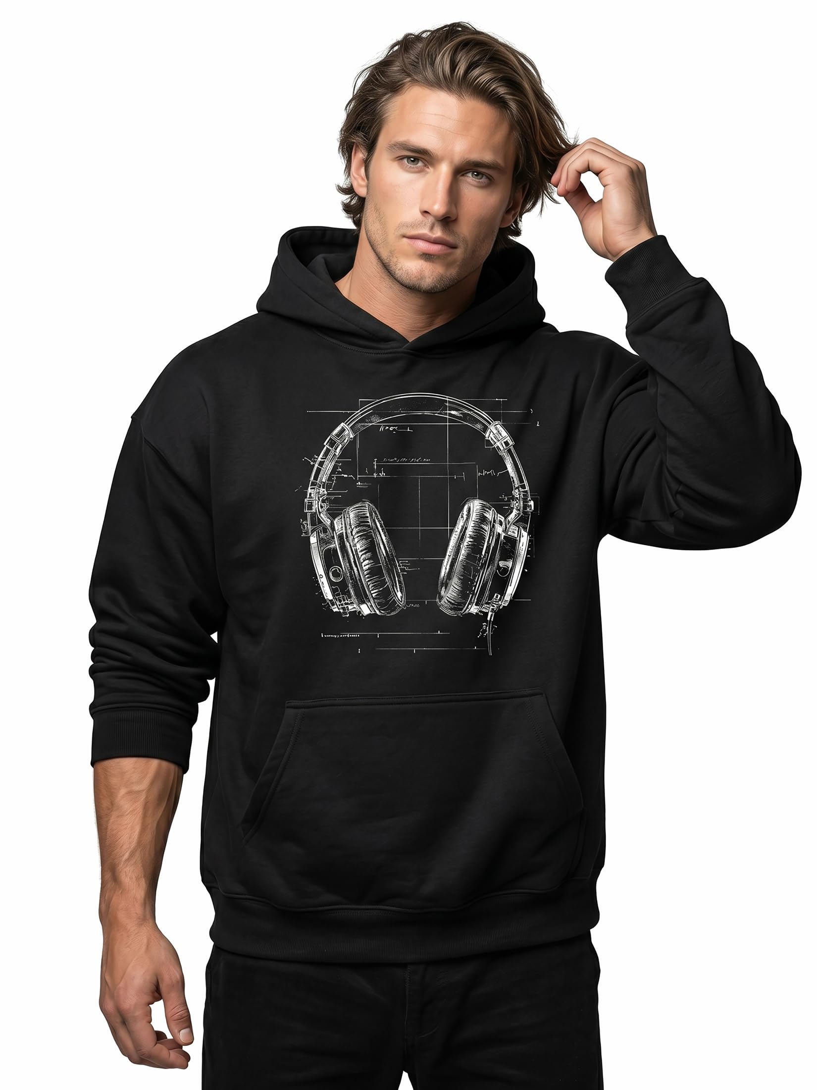 MAKAYA Felpa con Cappuccio Hip Hop Stile Vintage Motivo Cuffie Pullover con Cappuccio Stampa Retro Maglia Anni 80