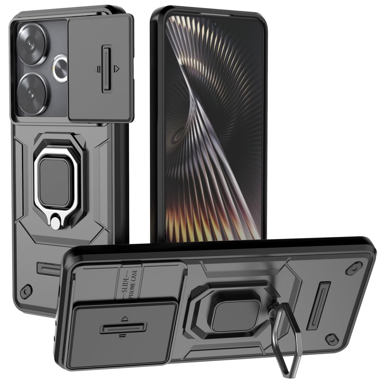 Newlike Back Cover for Sliding Lens Cover and Rotating Holder Anti-Fall Case with Magnetic Car Holder Back Cover for Poco F6 -Black (B0D7MG5SN3) Amazon Price History, Amazon Price Tracker