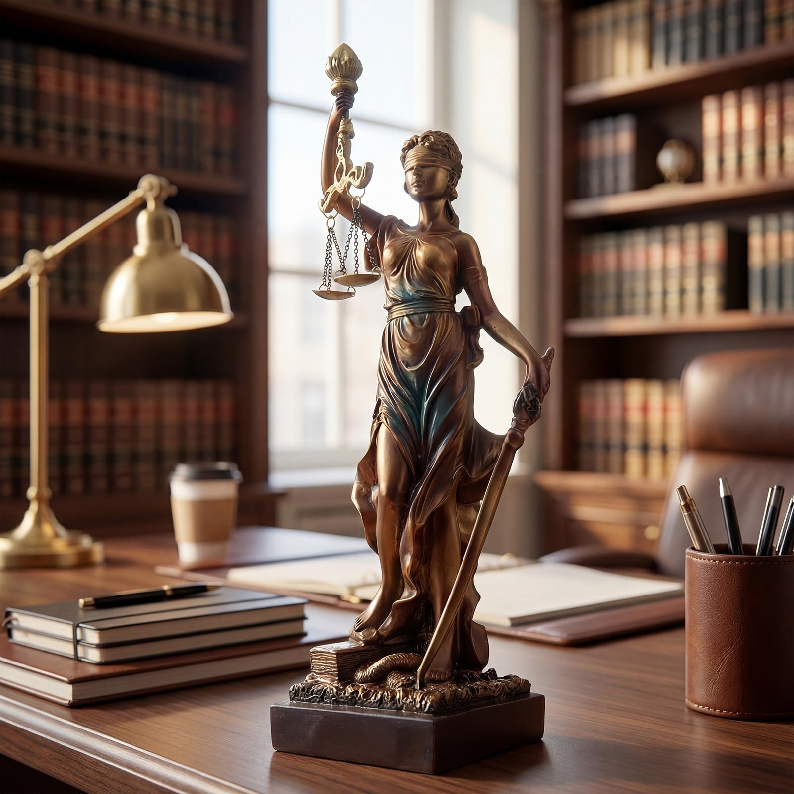 38cm Statue de la Justice, Figurine en Résine de la Déesse Grecque de la Justice, Cadeau pour Bureau d’Avocat & Juge, Justice Aveugle avec Balance et Épée