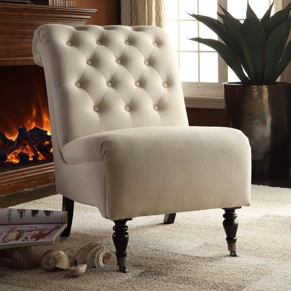Linon Cora Natural Roll Back Tufted Chair