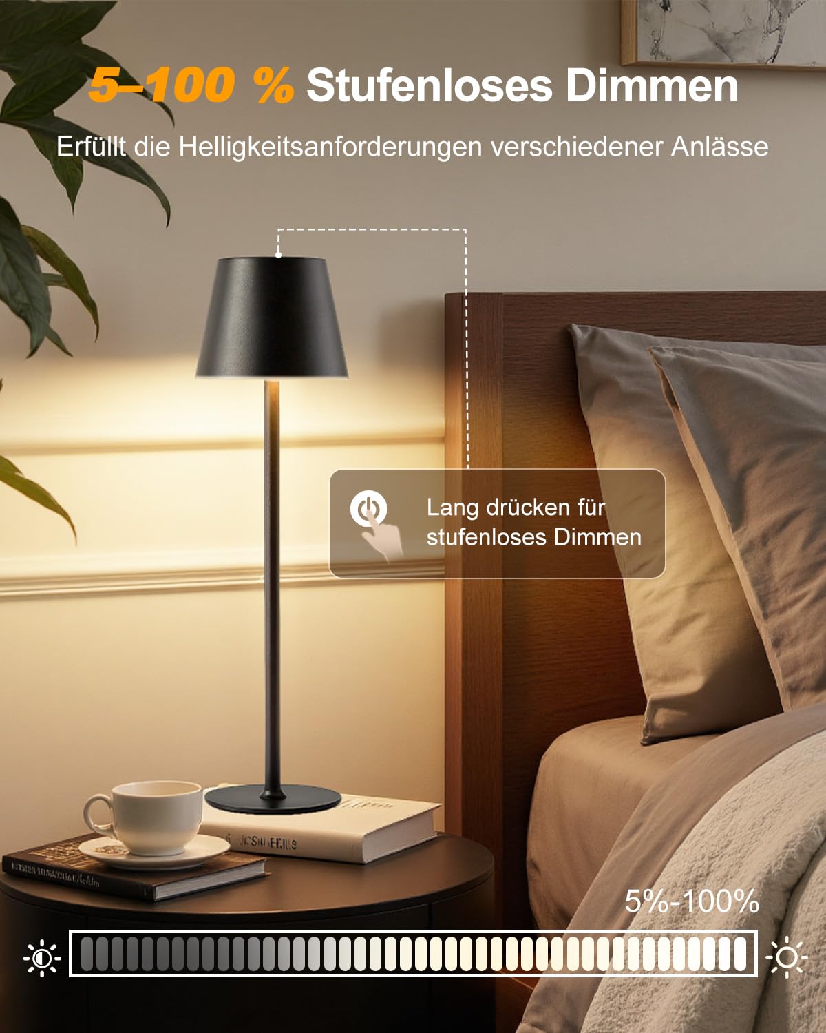Bonsery Lot de 2 lampes de table LED sans fil - 5200 mAh - En métal - Avec 3 couleurs de lumière à intensité variable - Lampe de chevet portable - Étanche - 2 hauteurs (24 cm/37,5 cm) - Pour table à