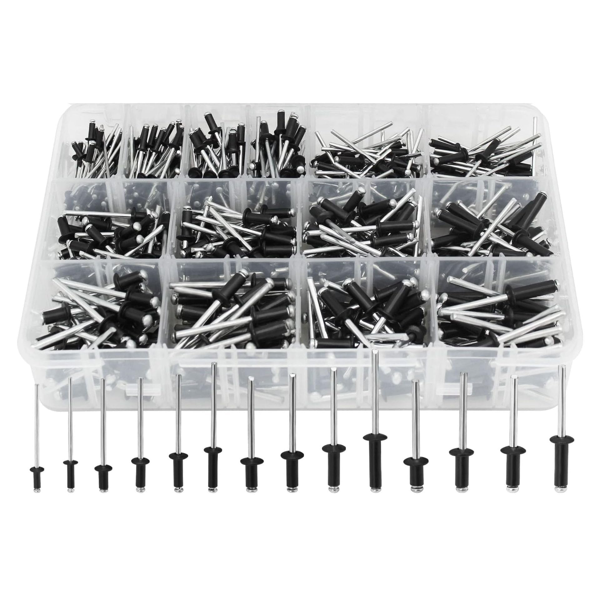 Fbbevwbk Black 500Pcs Aluminum Alloy Blind Rivets Assorted 14 Sizes, M2.4 M3.2 M4 M4.8 Mixed Pop Rivets Kit, Rustproof Solid Pull Rivets For Metal Wood Plastic Automotive Furniture