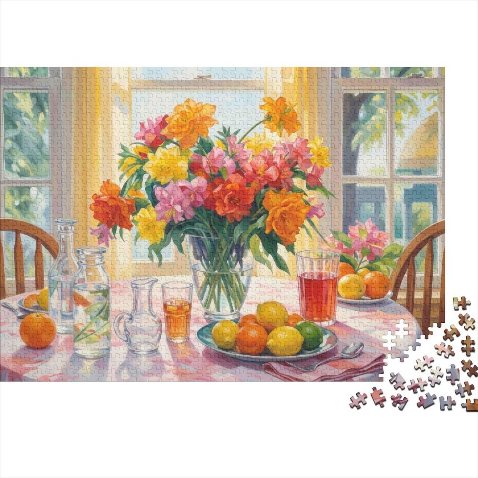 Artistic window 1000 piece floral table paper puzzle for adults Educational still life jigsaw for home decor and gifting 52x38cm/1000pcs