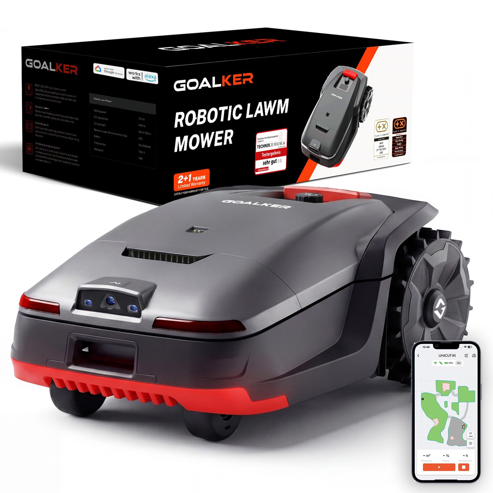 UNICUT H1 Robot Tondeuse sans Fil, Dual LiDAR, Vision par IA, 2000㎡ | Dual LiDAR à l'état Solide, 4G Intégré, Contrôle APP, Système de Coupe Flottante, Compatible avec Google Home et Alexa