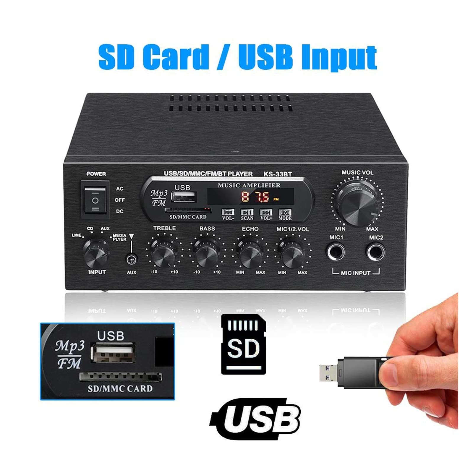 EDEDE Amplificatore Audio, Amplificatore Digitale HiFi Stereo LED Amplificatori digitali Scheda di Memoria USB Aux Radio FM 2x450W Amplificador per Auto casa Speaker Bar Party