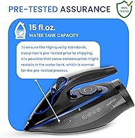 Vista 9 de Xabitat Luxury Cordless Iron 1500W Steam Iron Anti Drip Thermal Protection Technology Nonstick Ceramic Soleplate 2-in-1 Cord/Cordless