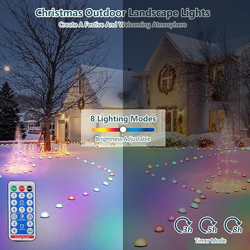 Miniatura 6 de Nurluce Juego de 2 luces solares para el suelo, 16 colores cambiantes, 35 LED, control remoto, 22.8 pies, 8 modos de iluminación, 2400 mAh, luces