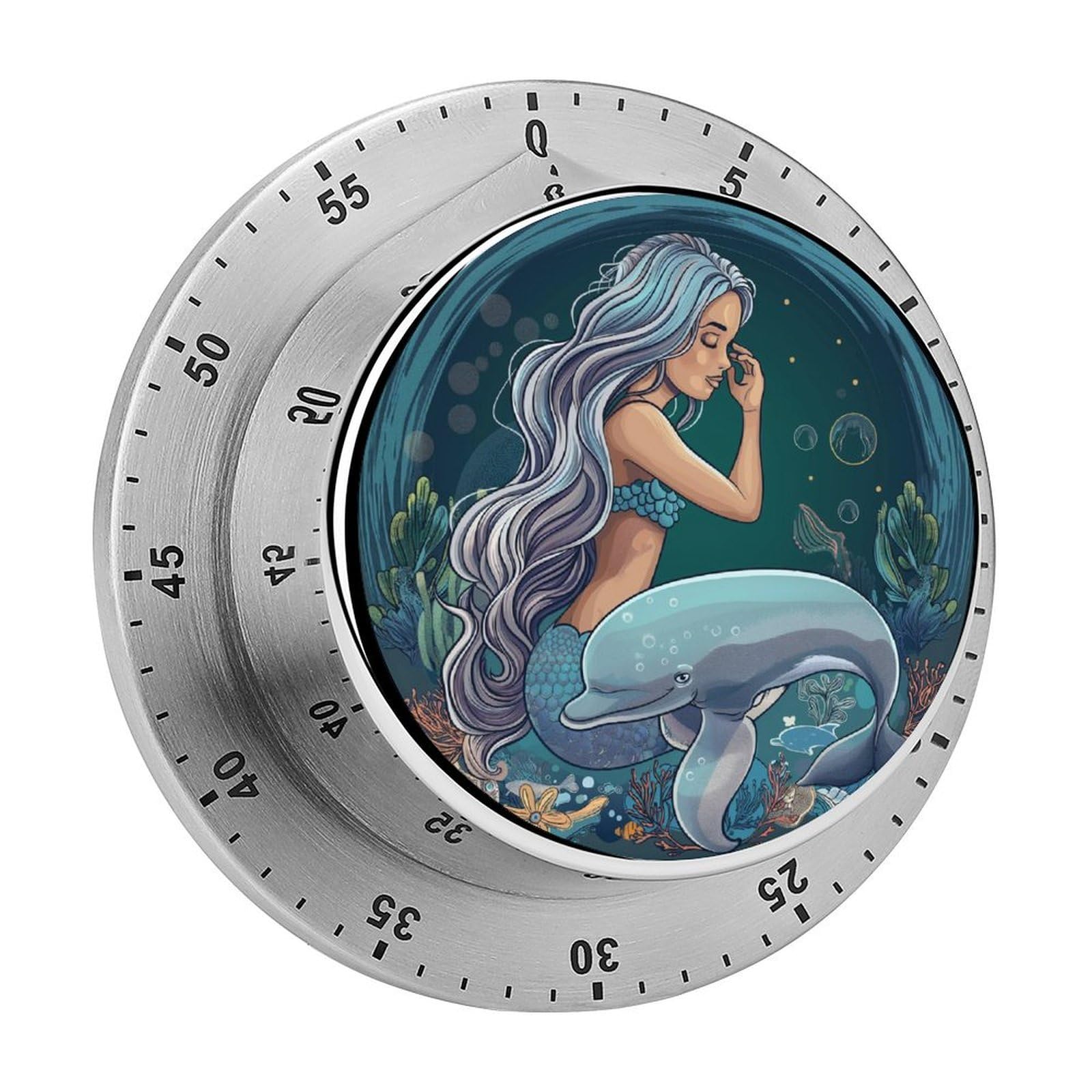Mermaid Dolphin Kitchen Timer Magnetic Countdown Countup Timer for Cooking Baking 8x8cm