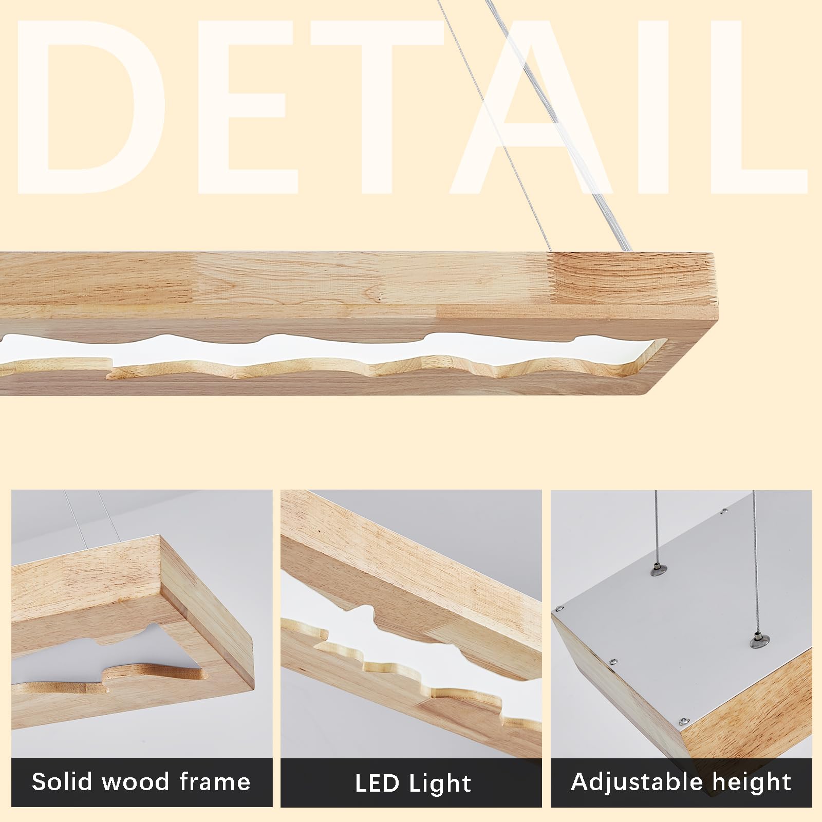 LED Pendelleuchte Esstisch Holz, Dimmbar KüChe HäNgelampe Mit Fernbedienung, 100 Cm, 40 W, Rustikale Vintage Lampe, 1,3 M HöHenverstellbar Wohnzimmerlampe FüR Esstisch, Wohnzimmer, Dekor