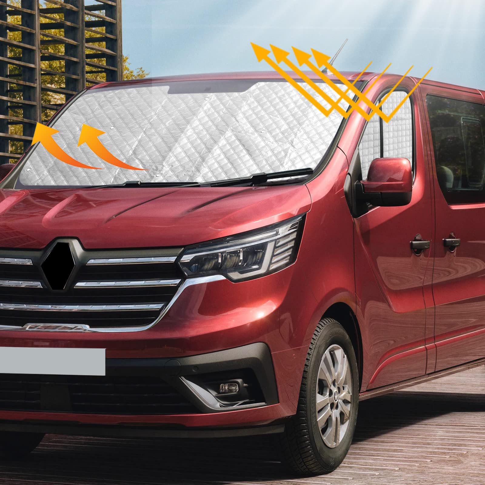 Thermomatten Trafic 2015–2024/Vivaro 2014–2018 | 3-TLG., UV-Schutz | Isolierende Fahrerhaus-Frontscheibenabdeckung für Windschutzscheibe und vordere Seitenfenster, Wärme- und Kälteschutz