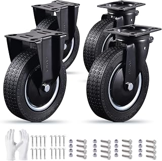 TOO TCO 8 Inch Heavy Duty Rubber Caster Wheels Set of 4 - 3200 lbs Capacity, 2 Swivel 2 Fixed for Carts, Workbenches, Warehouse
