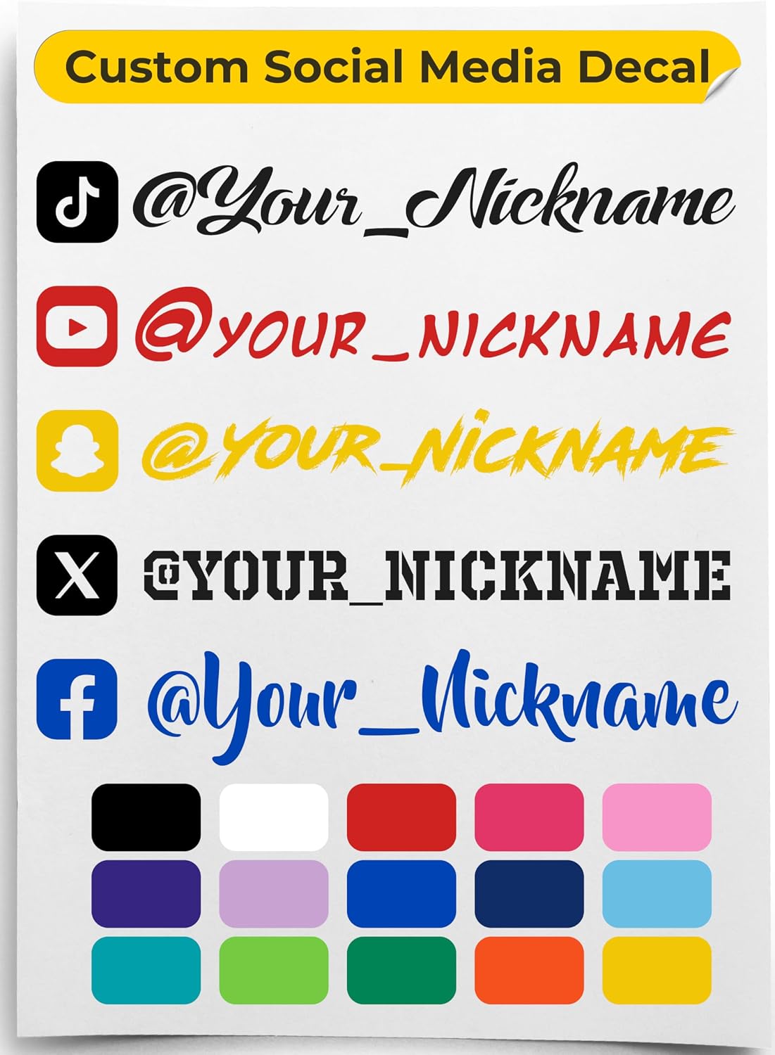Custom Social Media Decals, Personalized Username Sticker for Cars & Bikes