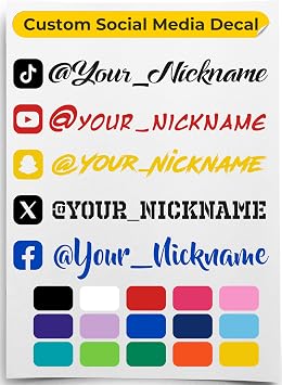 Personalized Custom Social Media Decal - Stickers Customized Name Username Logo - Custom Vinyl Sticker Car Window - Lettering JDM Automotive Windshield Graphic Name Letter Auto Vehicle Door Banner