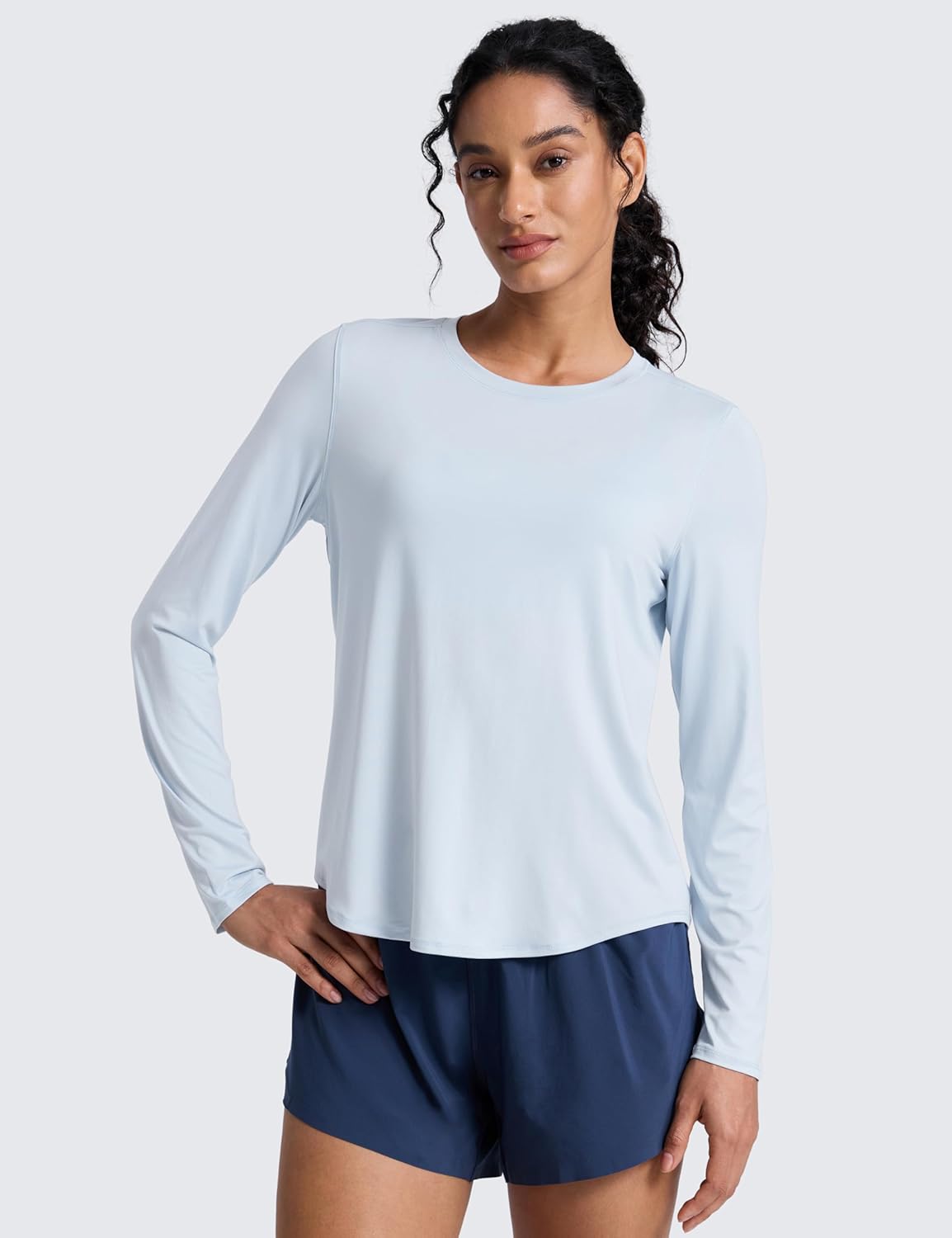 CRZ YOGA Lightweight Workout Long Sleeve Shirts for Women - Gym Running Fall Athletic Training T-Shirts High Neck Tops - Image 2