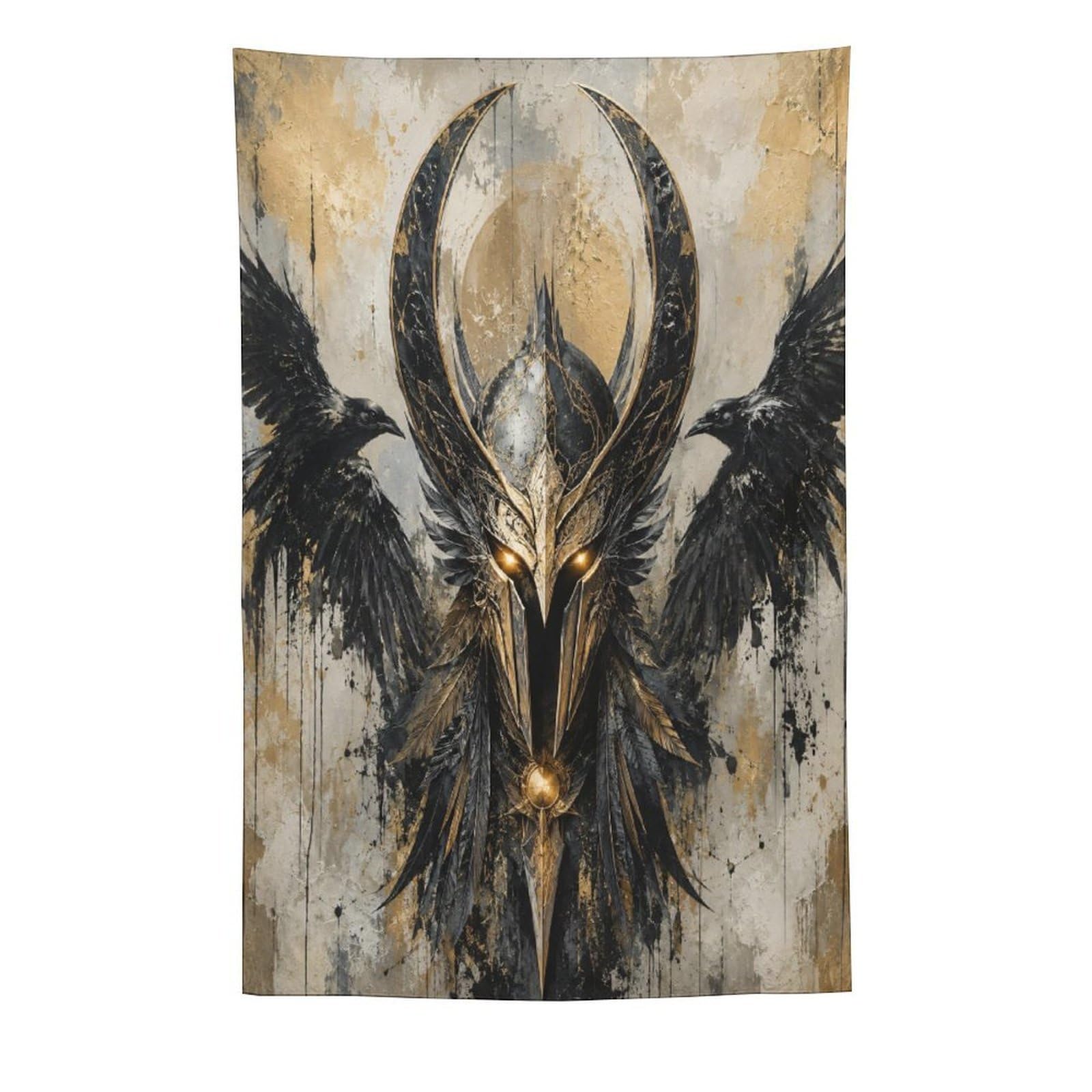 W7C8U2X3 Dark Viking Horned Helmet Wall Tapestry, Nordic Warrior Symbol