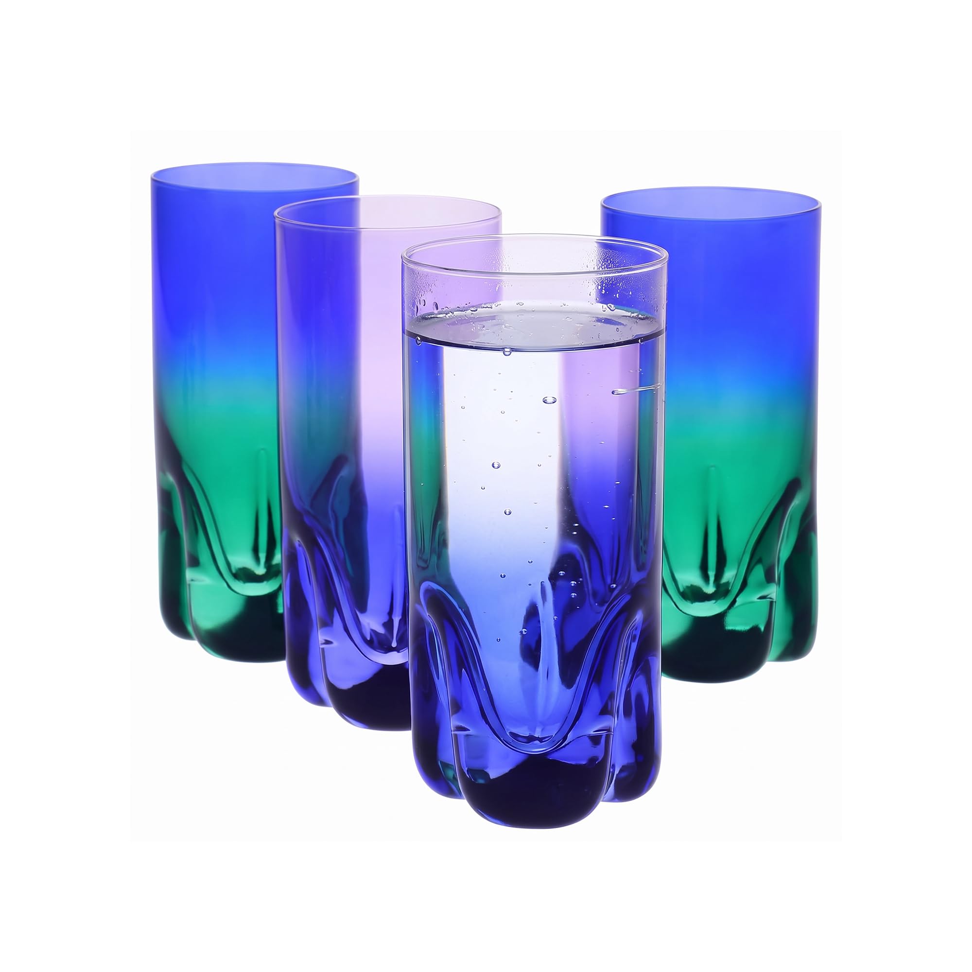 Krosno Coloured Drinking Glasses Set of 4 - Crystal Tumblers for Cocktails, Water and Juice - 300 ml Hand-Painted Lead-Free Crystal, Purple&Navy/Green&Navy - Aurora Collection Gift Box