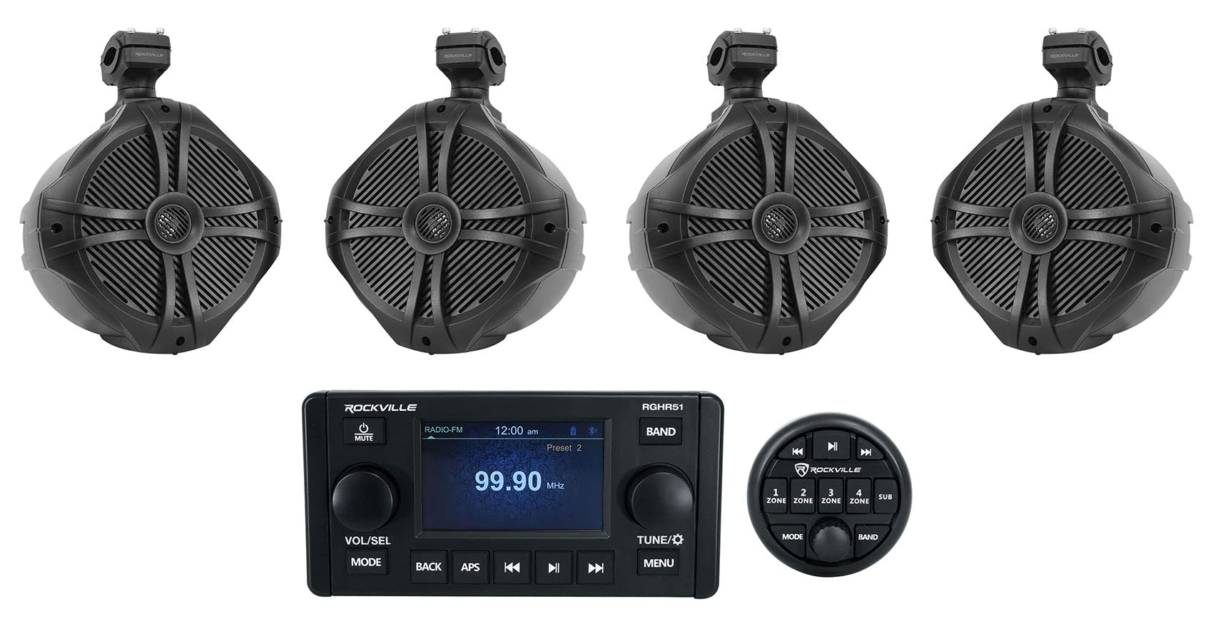 Rockville RGHR51 5 Zone Marine Bluetooth Receiver+(4) 8