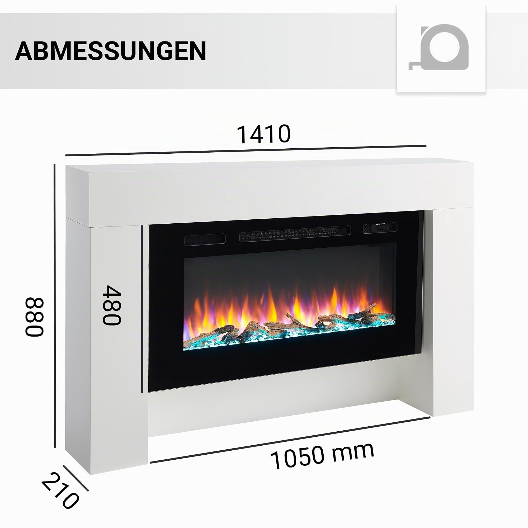 BALDERIA Elektrokamin Herkules, Elektrischer Standkkamin, Weiß | 3D-Flammeneffekt, Elektro Heizung 1000/2000W, LED-Beleuchtung, Fernbedienung, Timer, Startsteuerung, Thermostat