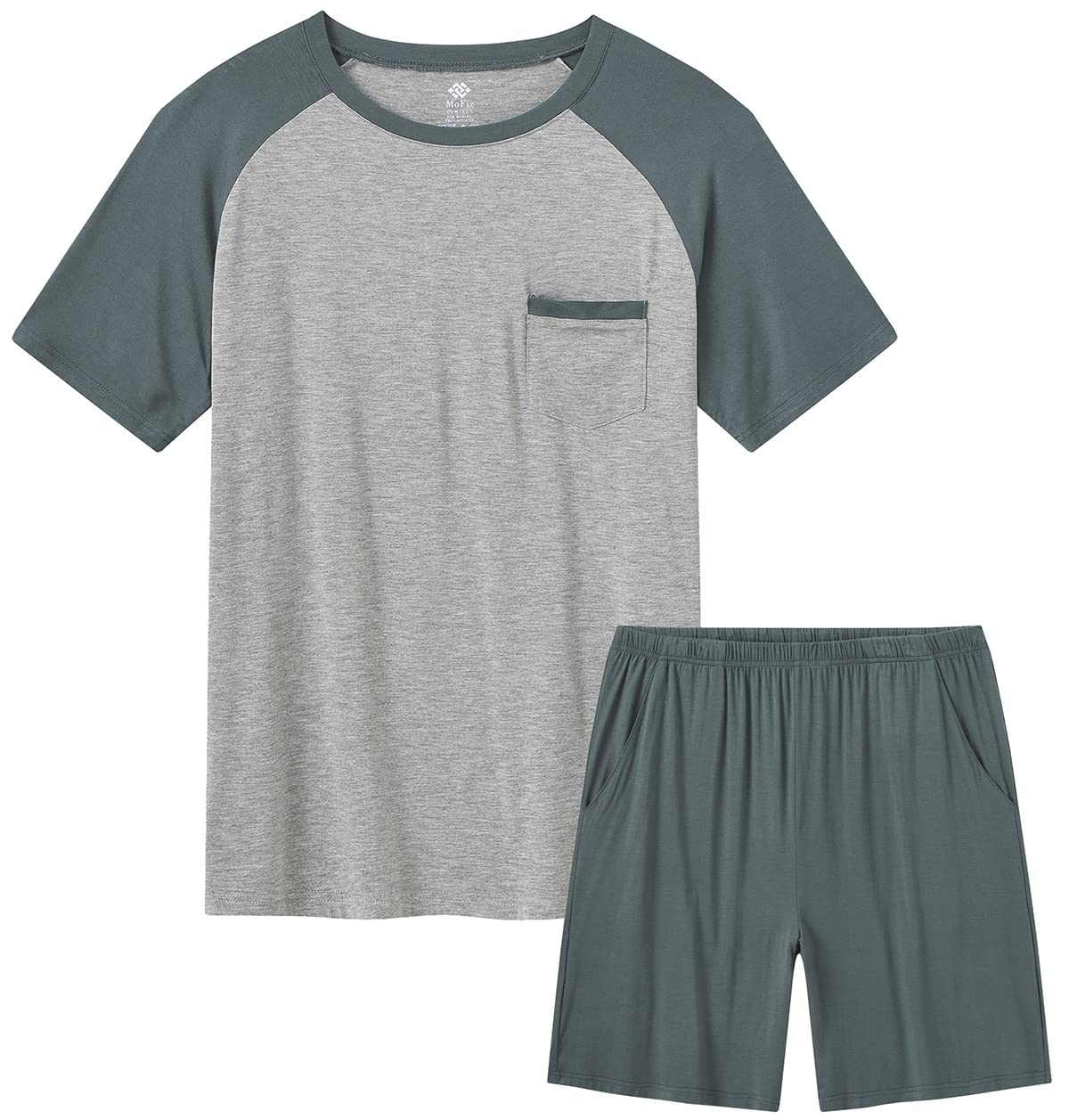 MoFiz Men's Sleep Sets,Modal Pajamas Set Ultra Soft Sleepwear Short Sleeve Top & Bottom PJS Lounge Set 2 pieces