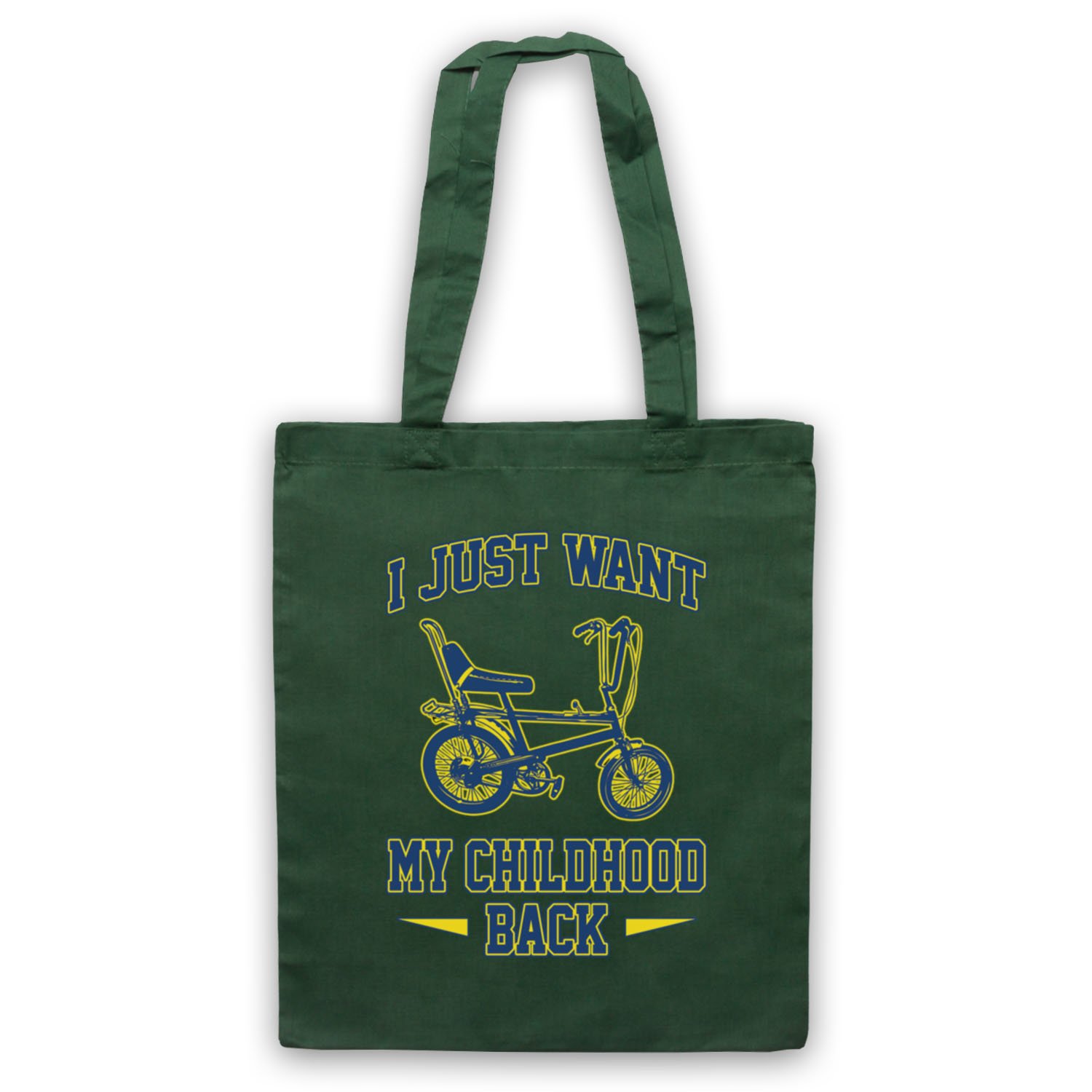 Chopper Bike I Just Want My Childhood Back Tote Bag, Dark Green