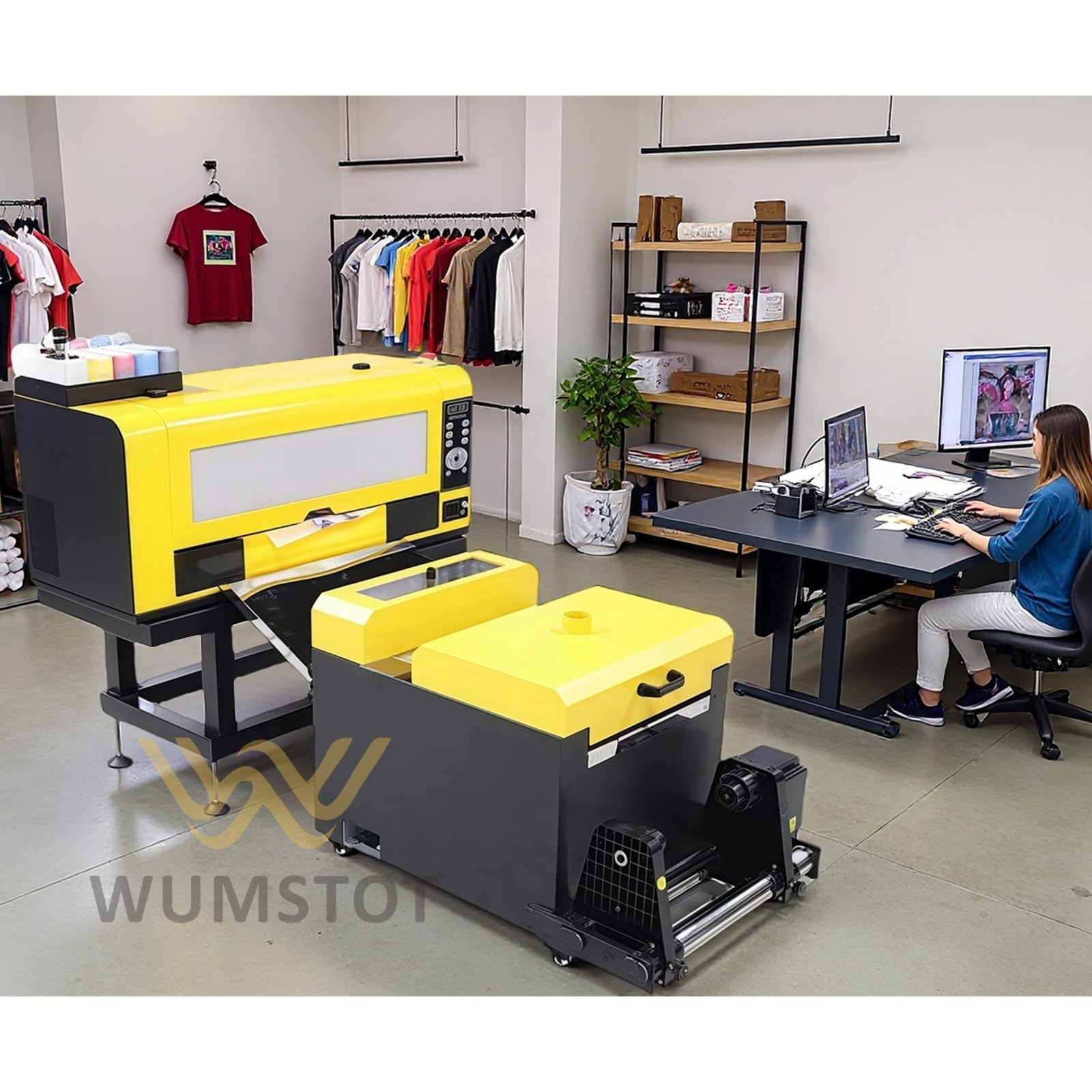 WUMSTOT DTF Printer with Dual XP600 Heads A3 DTF Transfer Printer White Ink Circulation + Powder Shaking Machine T Shirt Printing Bundle Video Tech Support