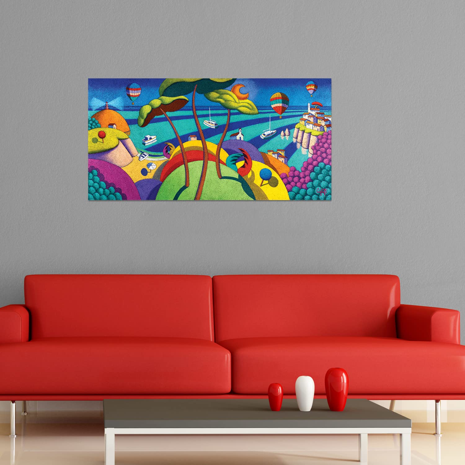 Giallobus Gemälde 'Sommermeer Mit Booten' Von Stefano Calisti – Auf Acrylglas, 140x60 Cm, Fertig Zum Aufhängen – Moderne Wandkunst Für Zuhause