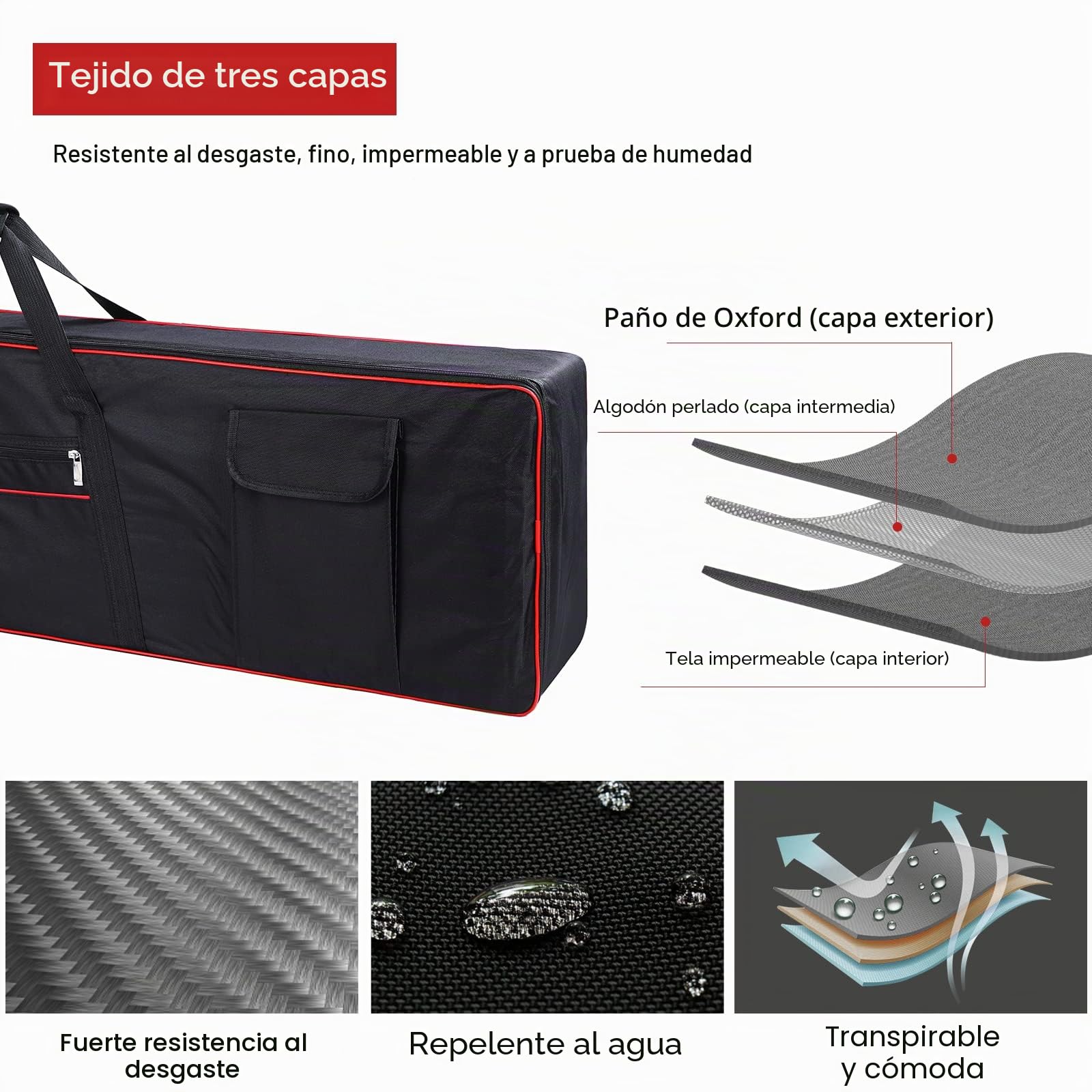 Funda para Teclado de 88 Teclas, Funda de Transporte para Piano con Bolsa para Teclado de 2 Bolsillos, Interior Oxford 600D Duradero, Acolchado de Cobertura Completa, protección contra el Polvo para