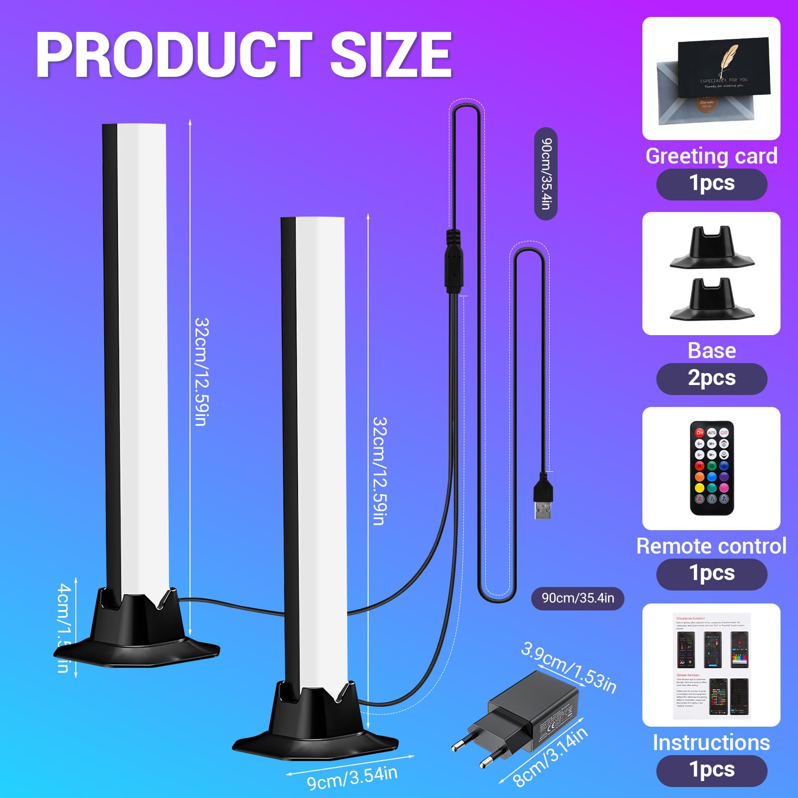 Smart LED Lightbar, 2 szt. 32cm Akcesoria Gamingowe Podświetlenie TV Tła, Synchronizacja z Muzyką przez APK i Pilot, Oświetlenie Ambientowe do Telewizora, Monitora, Pokoju