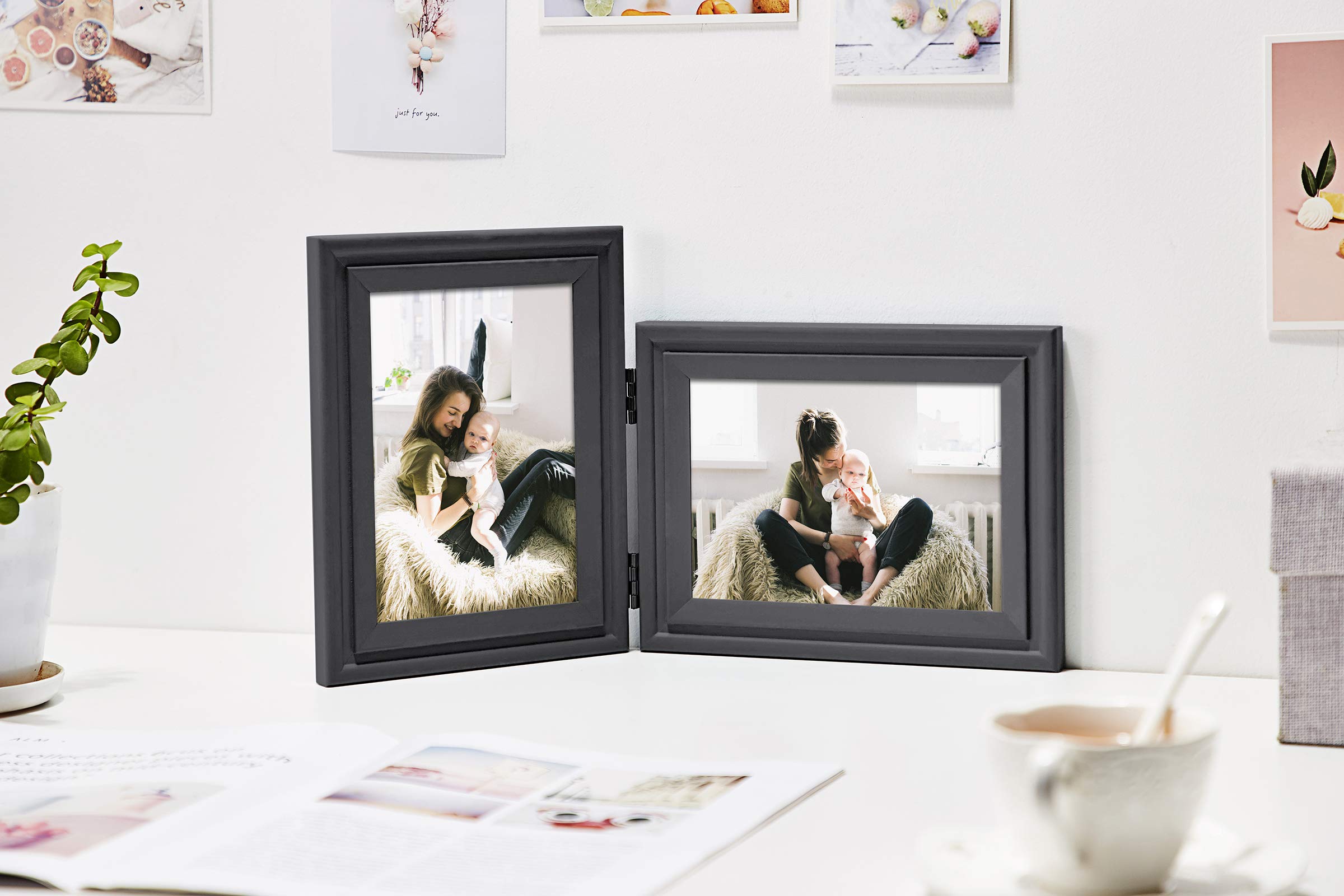 Vertical Horizontal Combo, Double 4x6 Black Wood Hinged Picture Frame