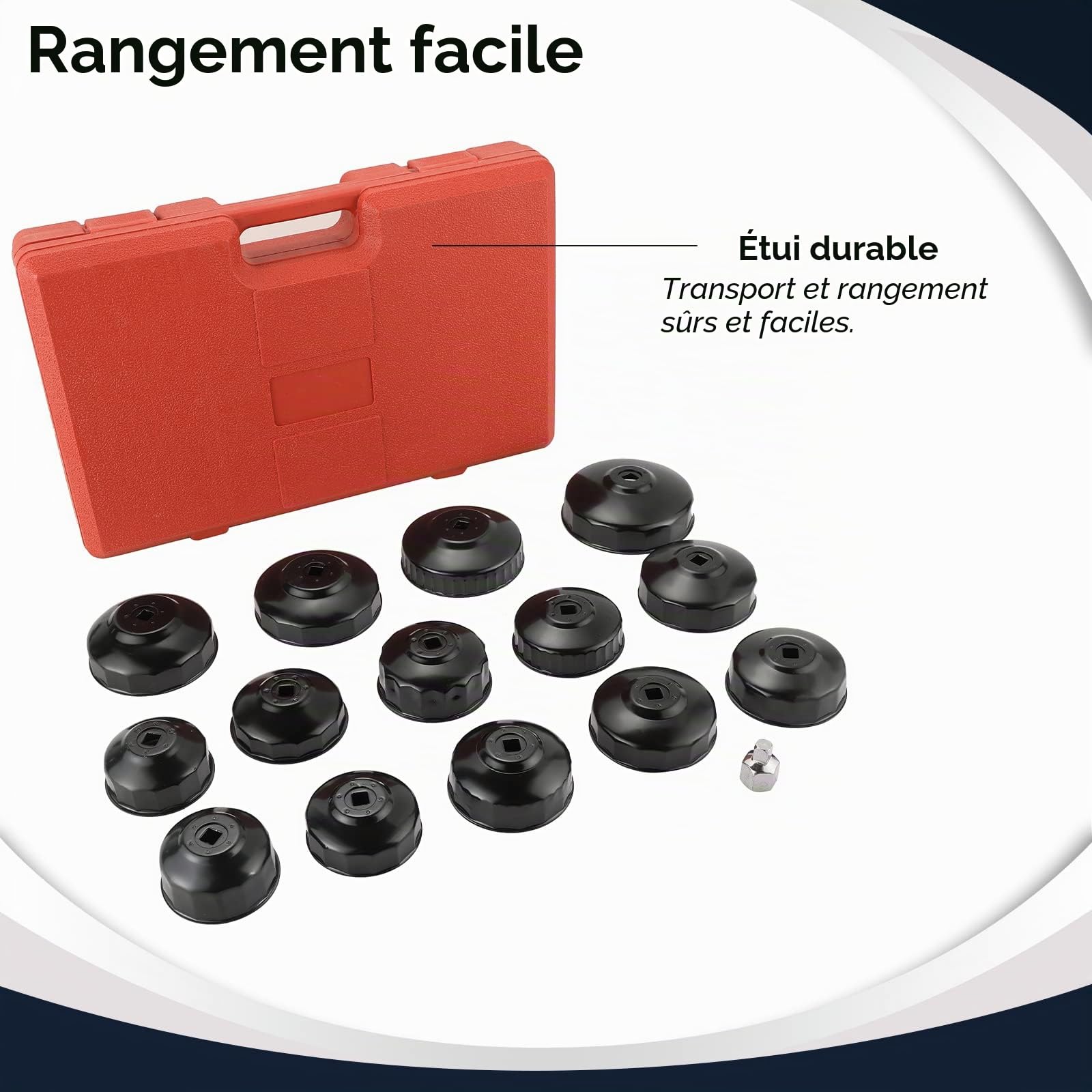 ATPEAM Kit 15 Pièces Clé Filtre à Huile Universel avec Cloche Filtre à Huile et Adaptateurs