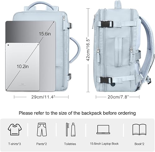 Miniatura 4 de Mochila de mano para hombres y mujeres, mochila de viaje aprobada por vuelos, Azulclaro, Mochila de viaje
