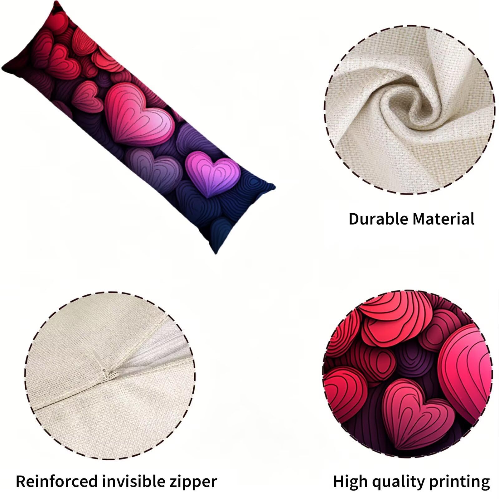 Taie de Traversin 135 cm Rouge Housse Traversin 135x45 cm Violet, Housse de Coussin de Corps Douce pour Dormeur Latéral, Taie Oreiller Lin avec Fermeture Éclair pour Salon Chambre Lit Canapé E0-871