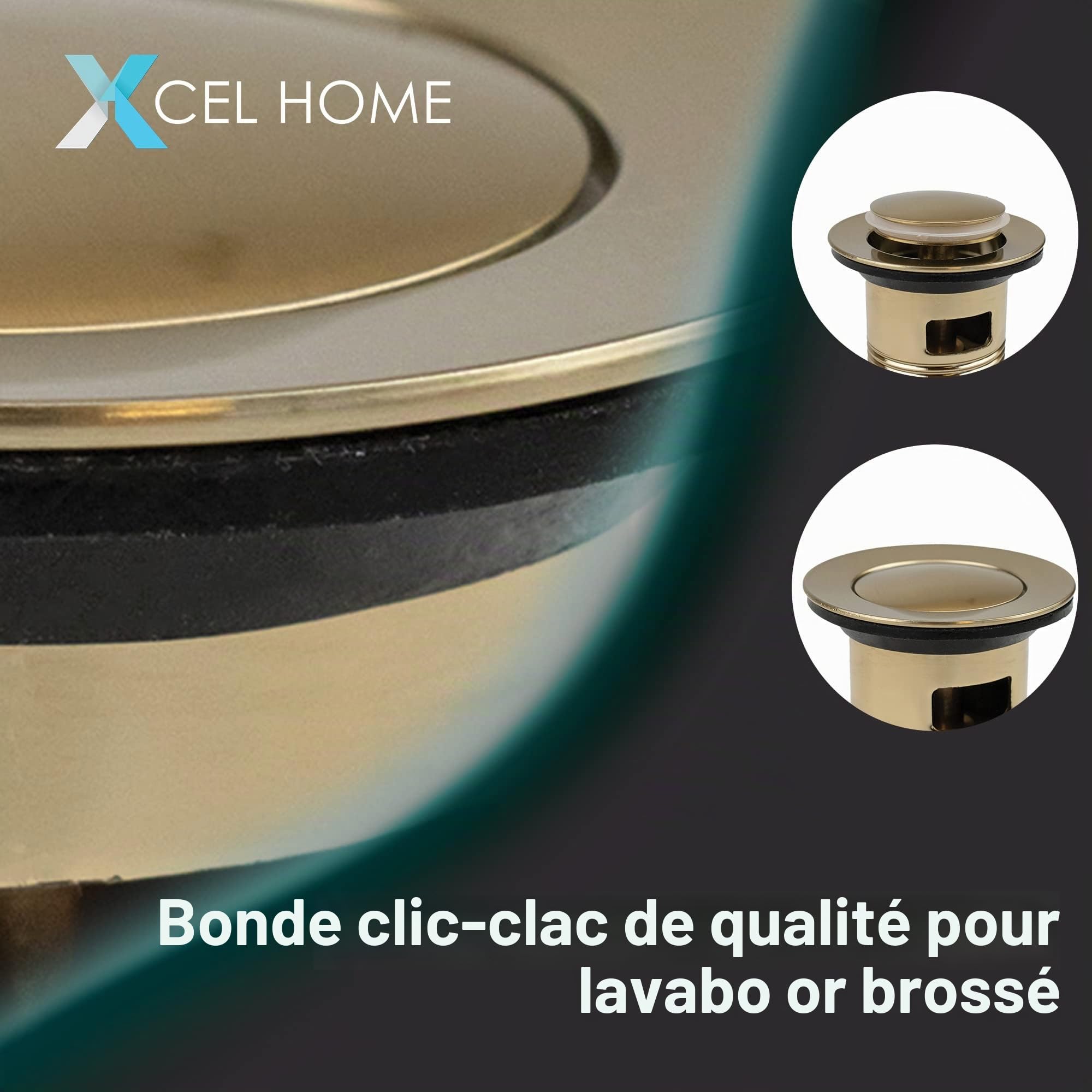 Bonde de lavabo clic-clac dorée | Remplacement idéal de remplacement rond en laiton | Norme britannique G 3,2 cm BSP | 1 pièce (Standard | Or brossé)