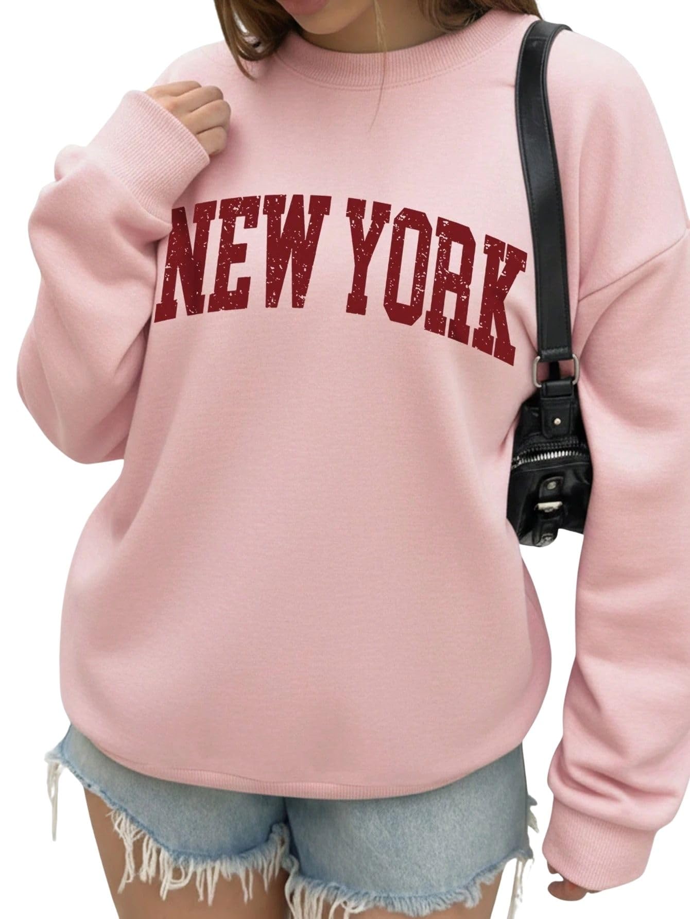 New York Letter Retro Distressed Pattern Printed Sweatshirt-image-42