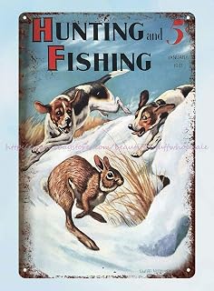 Licpact Home Decor Rabbit Fishing Hunting Beagle Metal Sign Wall Decor 12"x8"