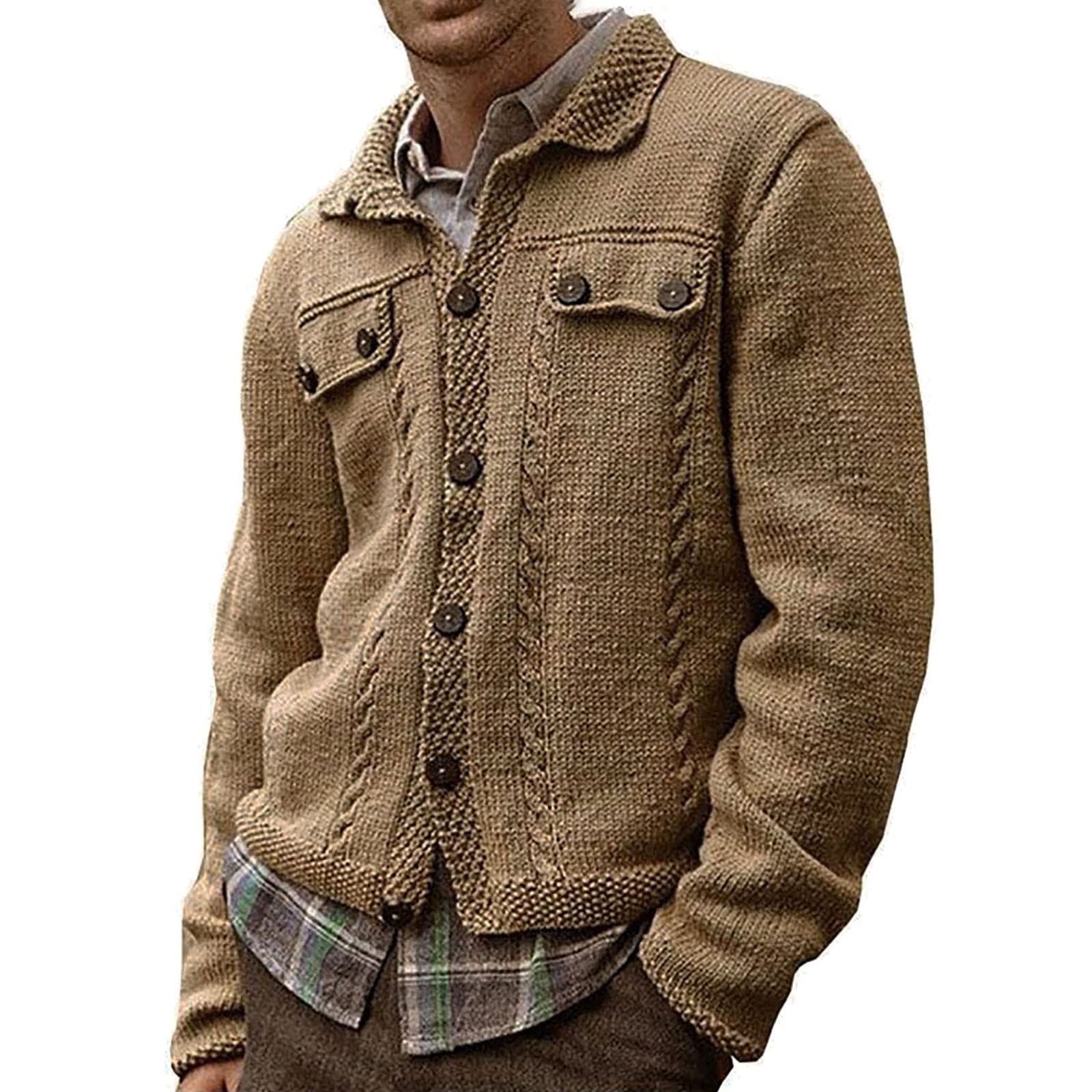Hommes classique couleur unie col rabattu Cardigan pull simple boutonnage tricots pull manteau chemisier avec poche Veste De Sans Manches Homme