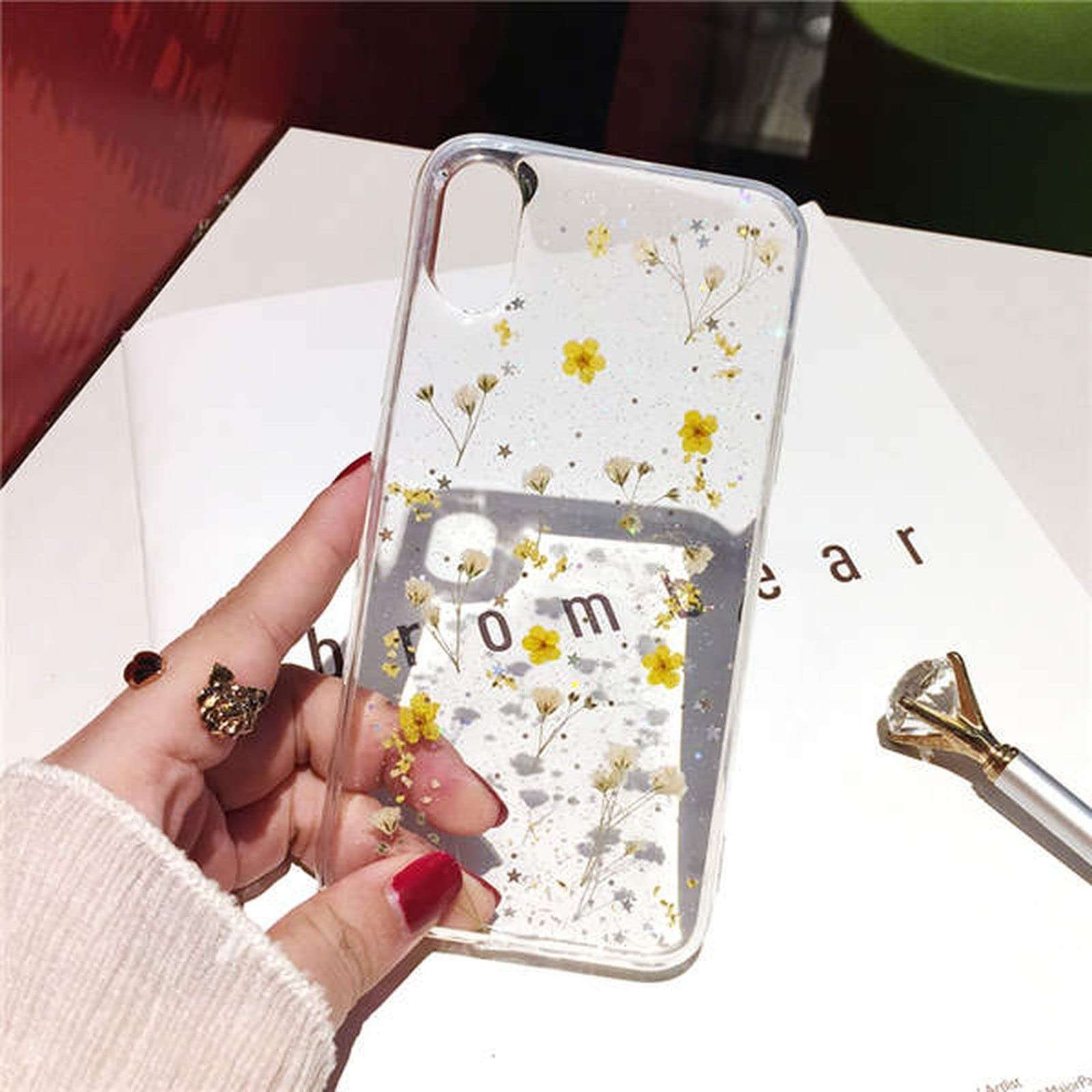 Amazon.co.jp: リアルドライフラワーグリッタークリアケースFor iPhone