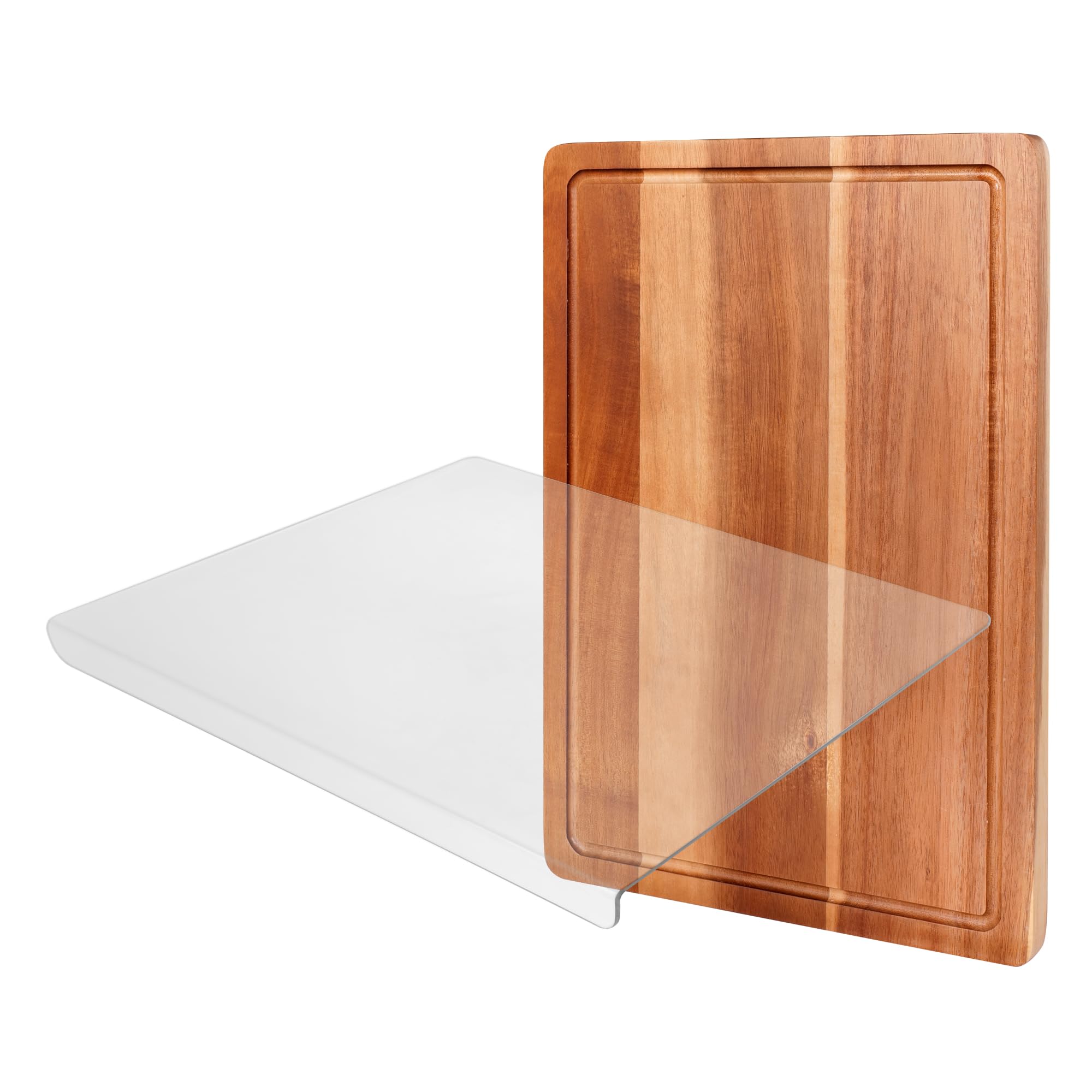 Acrylic & Acacia Wood Chopping Board Set - 2-Piece Cutting Boards for Kitchen, Acrylic Cutting Board with Counter Lip & Wooden Cutting Board with Juice Groove & Built-in Handle