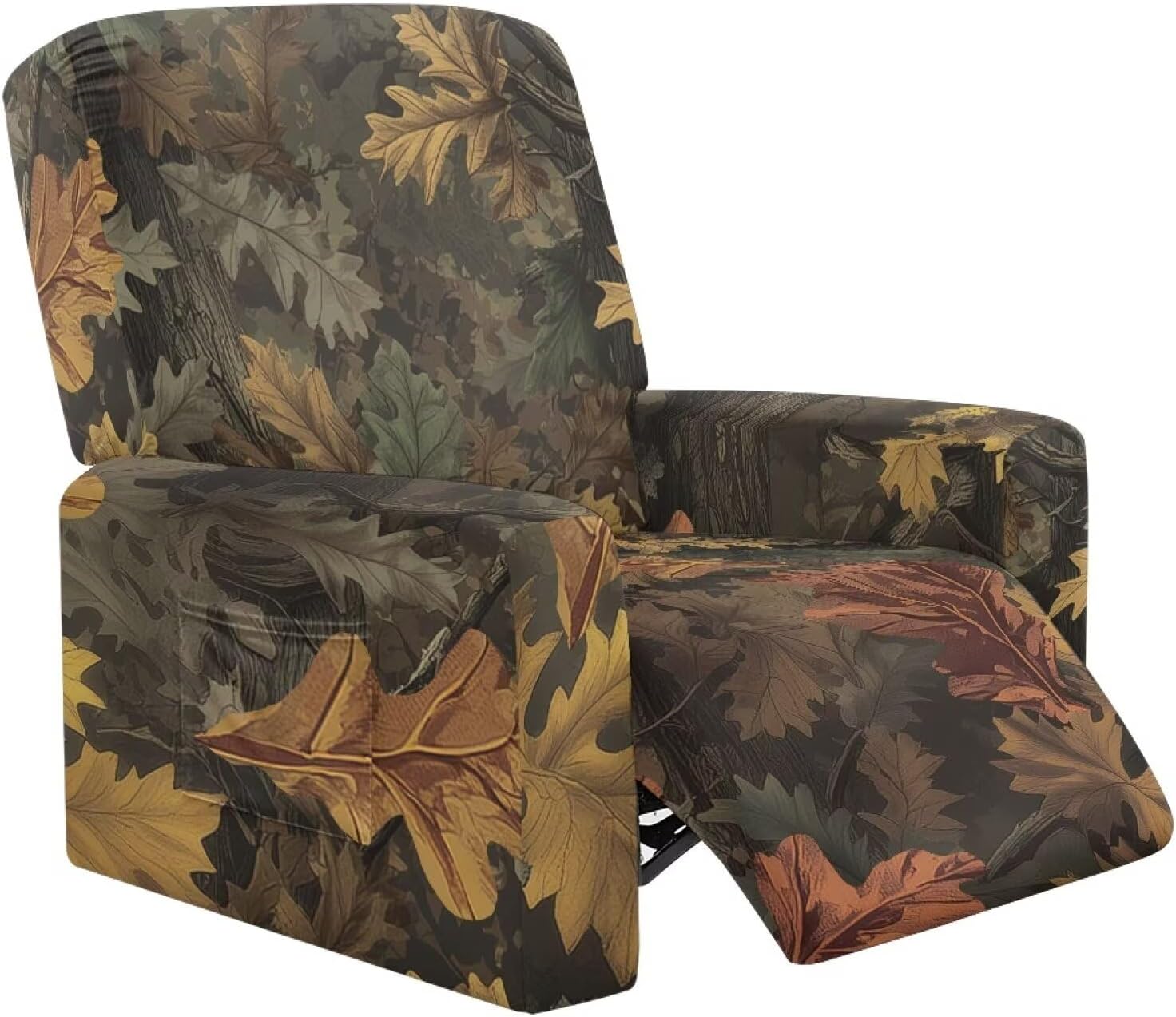 FOR U DESIGNS Leaf Dark Green 4-Piece Stretch Recliner Slipcovers with Storage Pockets Non Slip Elastic Edges Washable Furniture Protection for Living Room Chairs Small Recliners