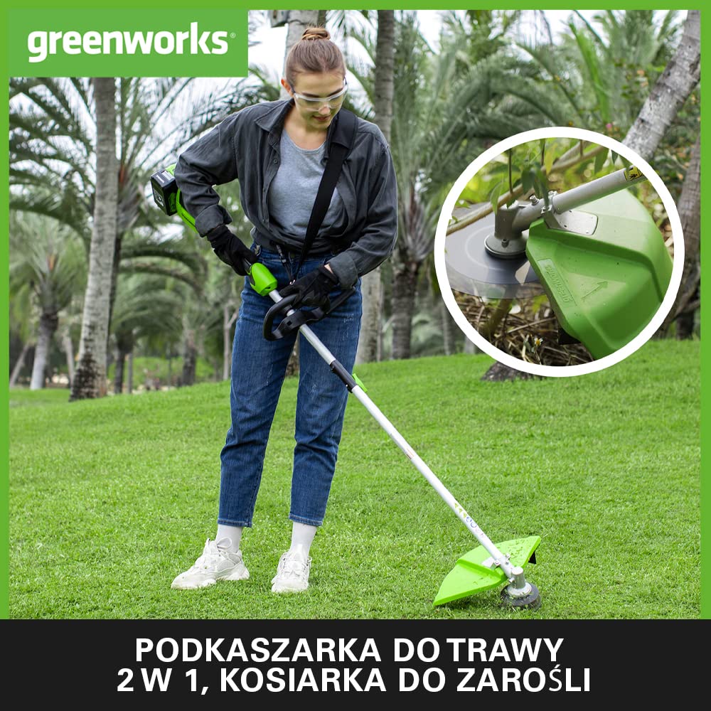Greenworks GD24X2TXK4X Akumulatorowa Podkaszarka do Małych i Średnich Ogrodów, Szerokość Cięcia 40 cm, Uderzeniowy Wysuw, Podwójna Żyłka Nylonowa 2 mm, 2x Bateria 24V 4Ah i Podwójna Ładowarka