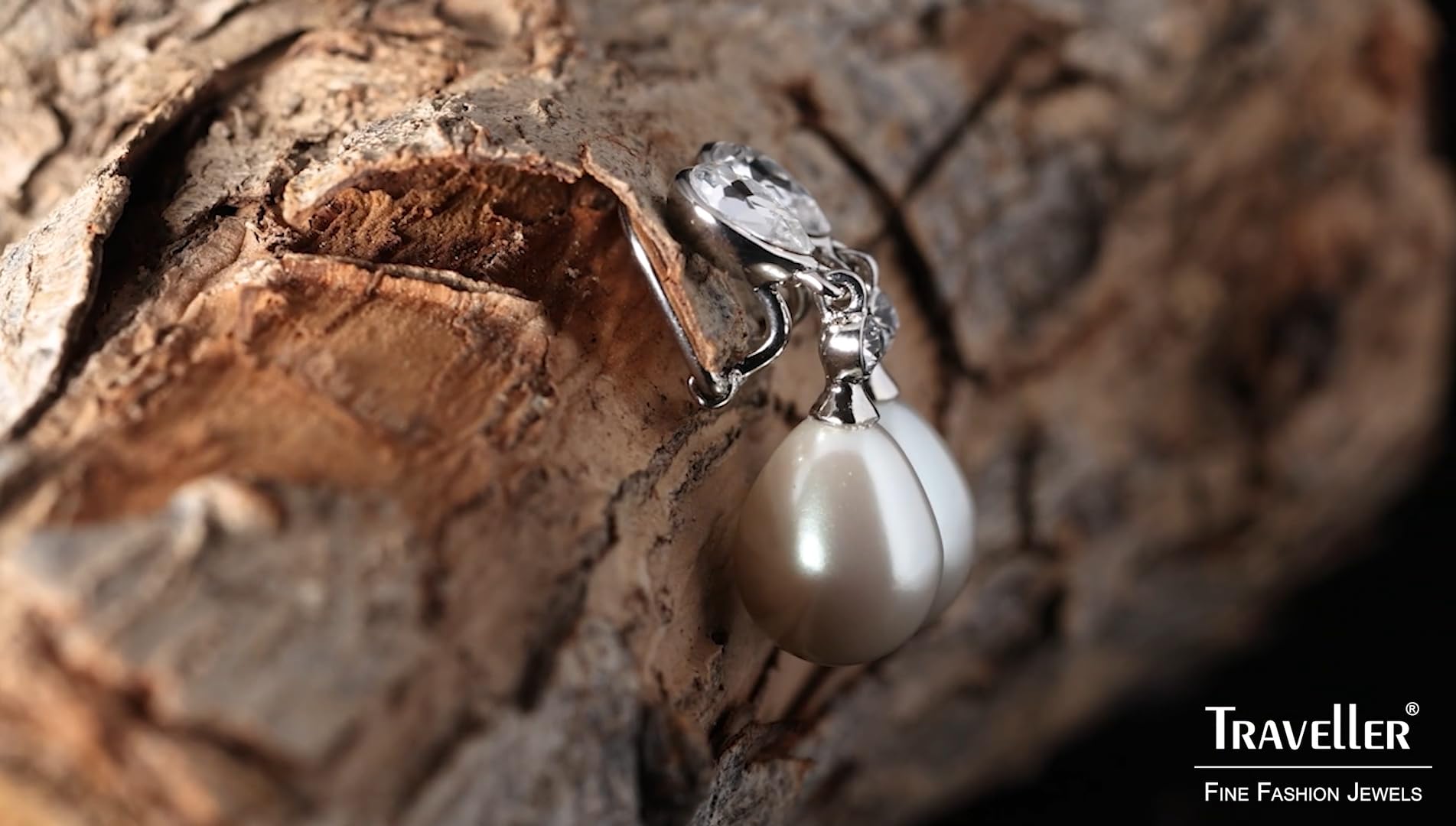 Traveller Orecchini a clip, pendenti, perle di goccia, cristalli