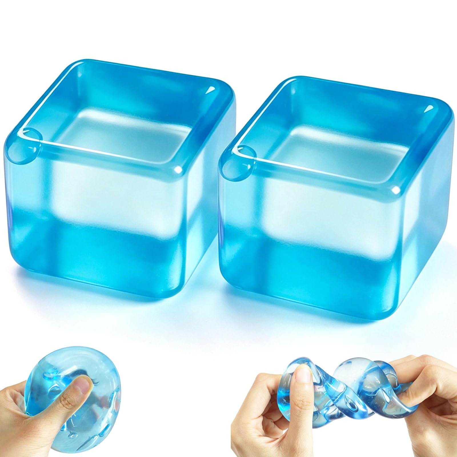 Photo 1 of 2 Pack Ice Cube Squishy Fidget Toys, Slow Rising Sensory Stress Cubes for Anxiety Relief, Soft Squeeze Desk Toys for Adults Kids Teens, Blue Cubes
