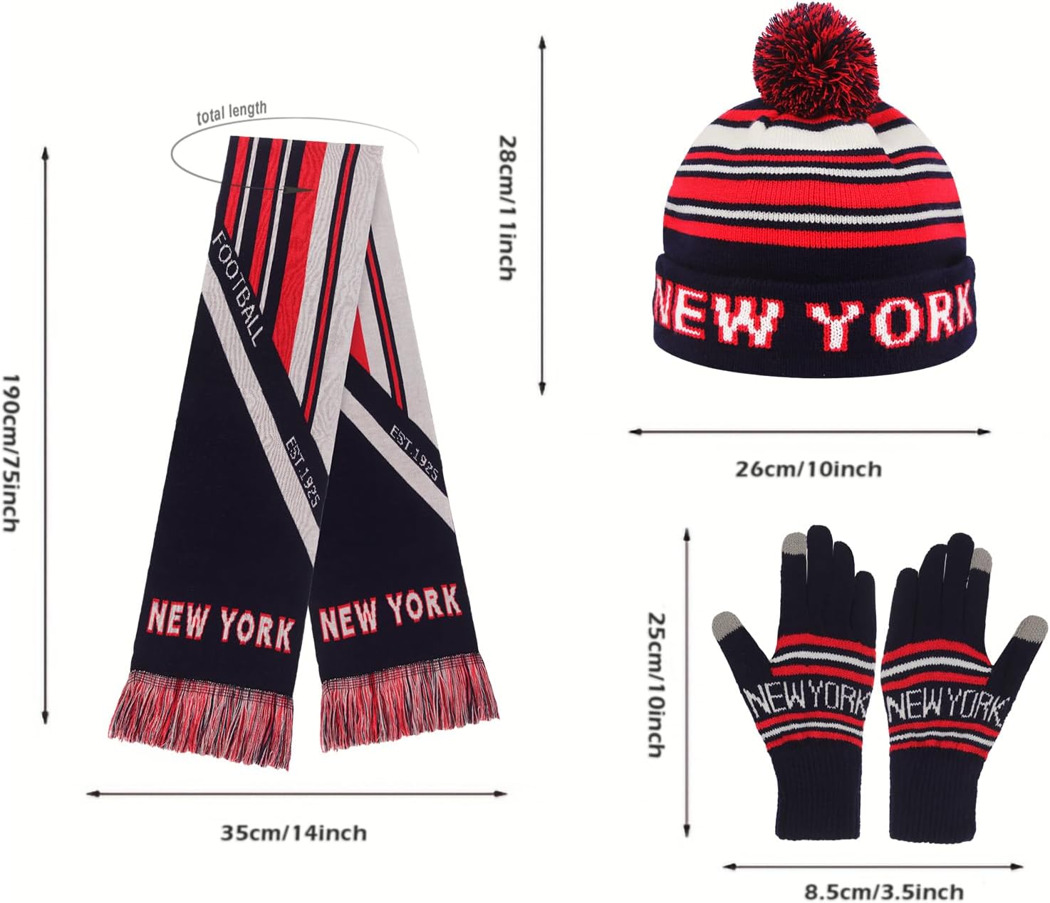 3 Set Winter Fashion Beanie Hat Knit with Warm Gloves and Scarf for Football Baseball Fans - Image 4