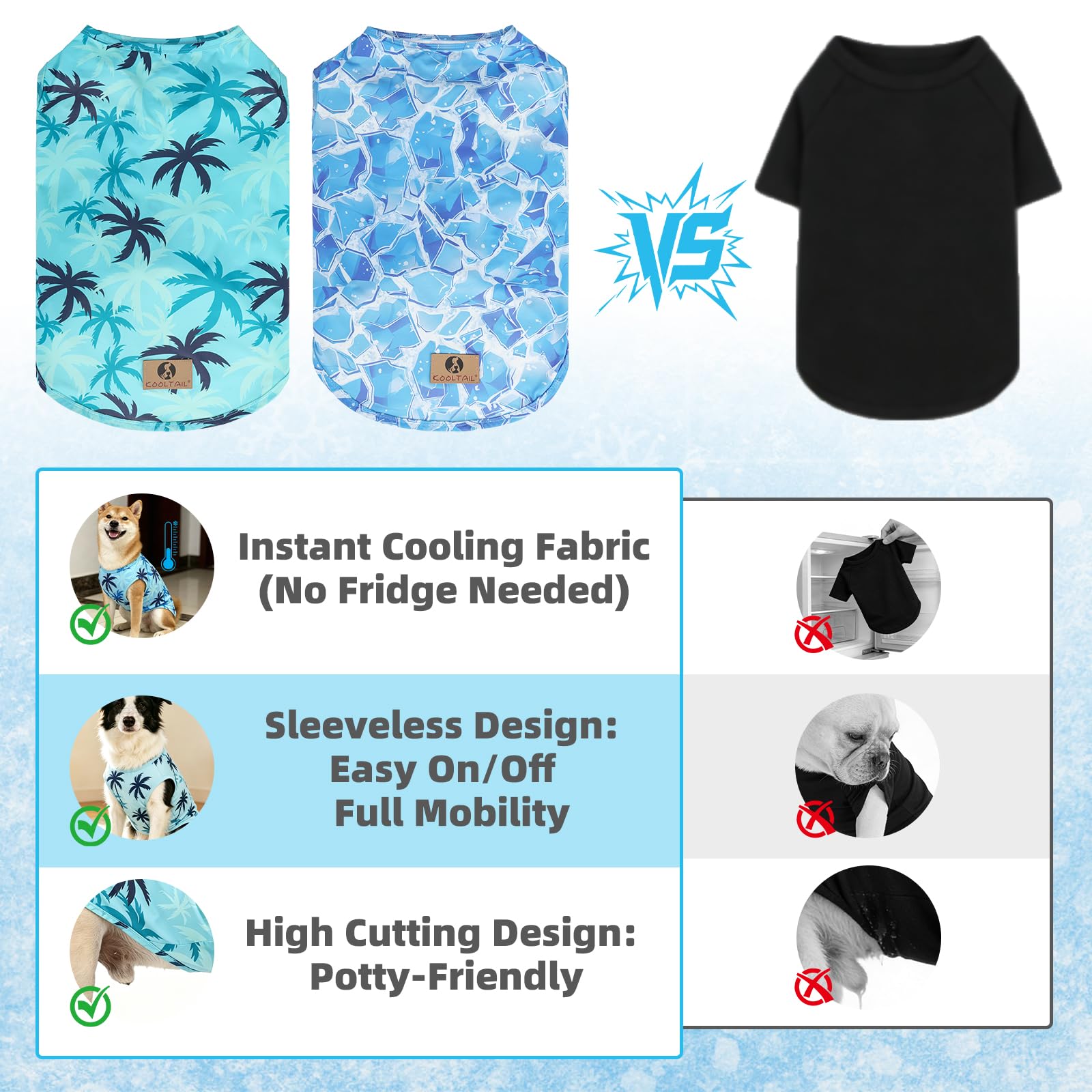 KOOLTAIL Lot de 2 vêtements rafraîchissants pour chiens de grande taille, protection UV et insectes UPF50+, séchage rapide, anti-perte de poils, respirant, sans manches, motif glaçons et noix de coco